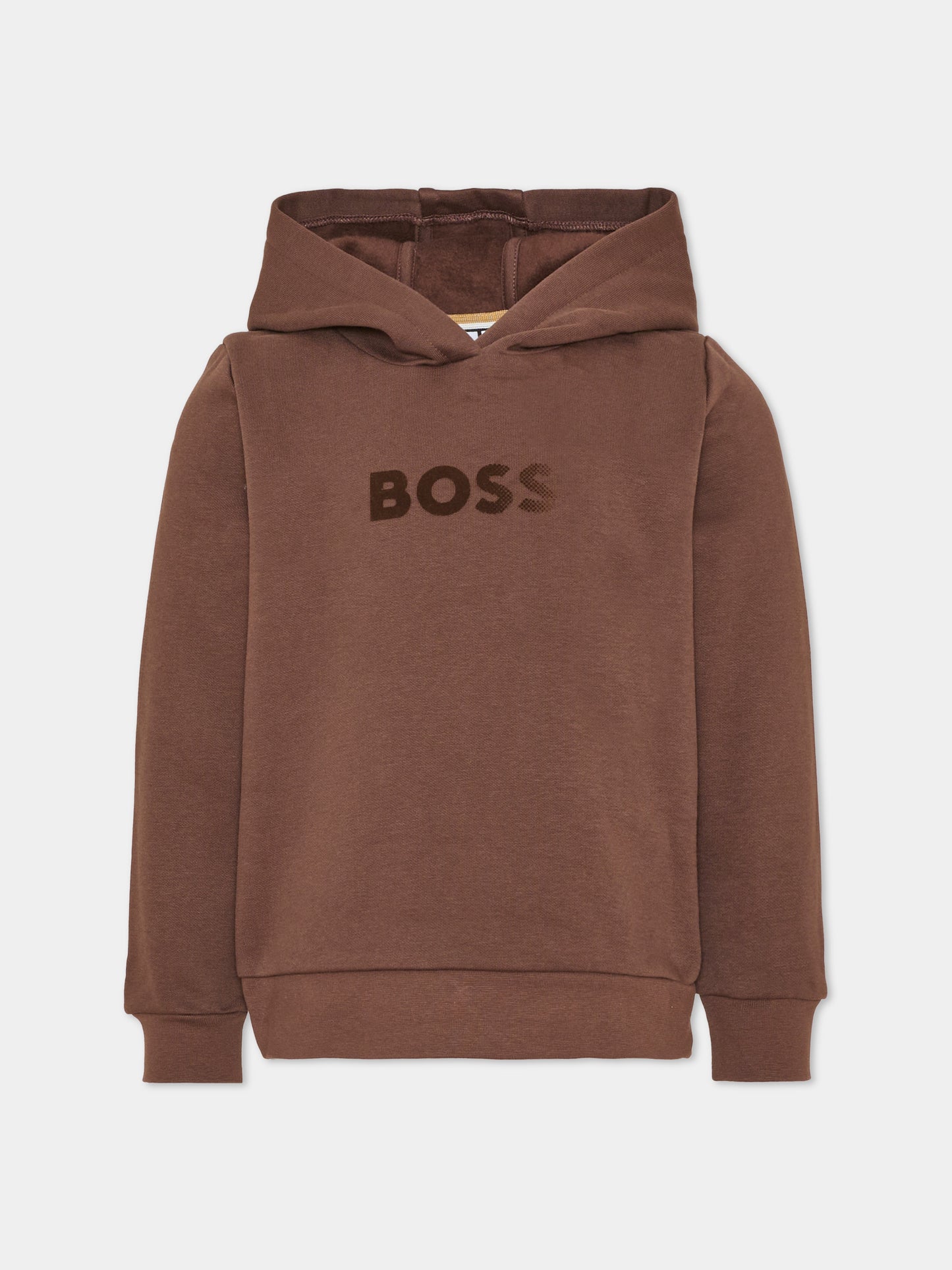 Felpa con cappuccio marrone per bambino con logo,Boss,J53400 343