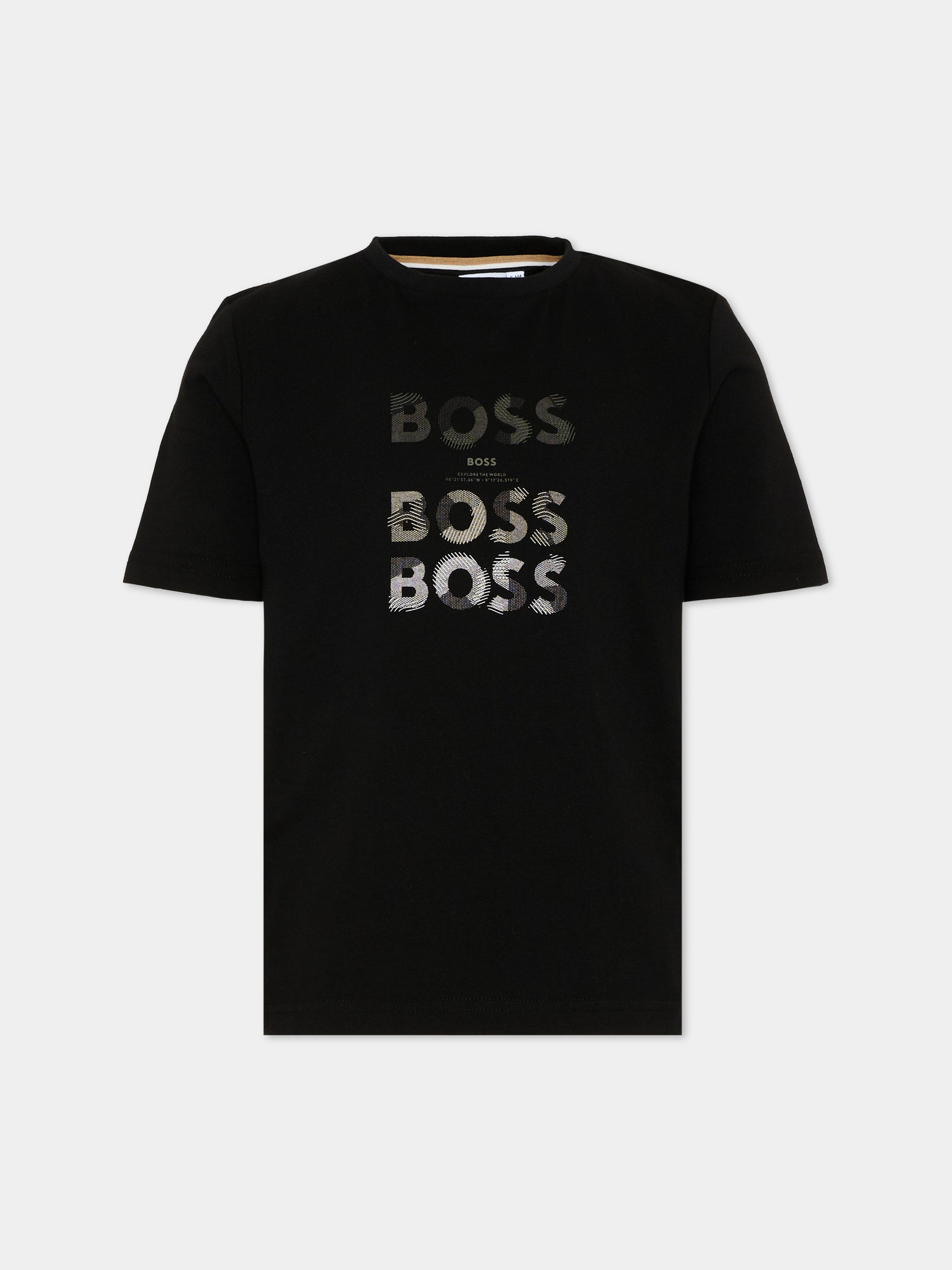 T-shirt nera per bambino con logo,Boss,J53410 09B
