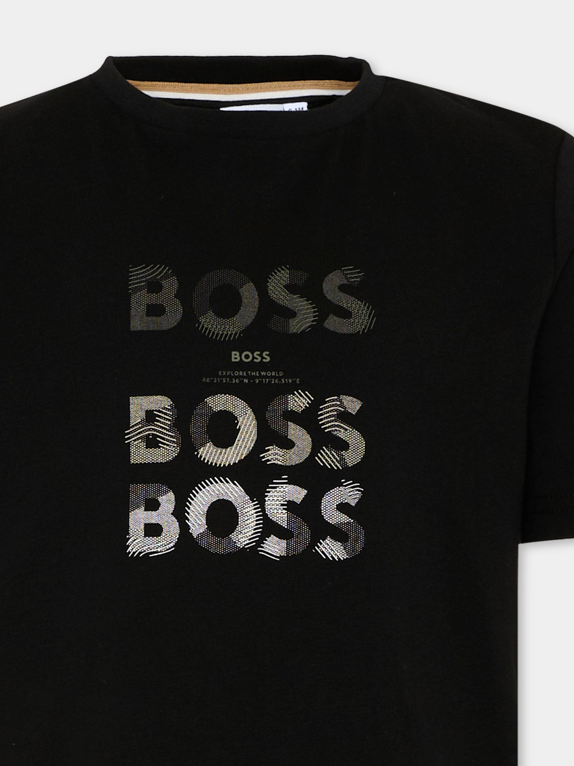 T-shirt nera per bambino con logo,Boss,J53410 09B