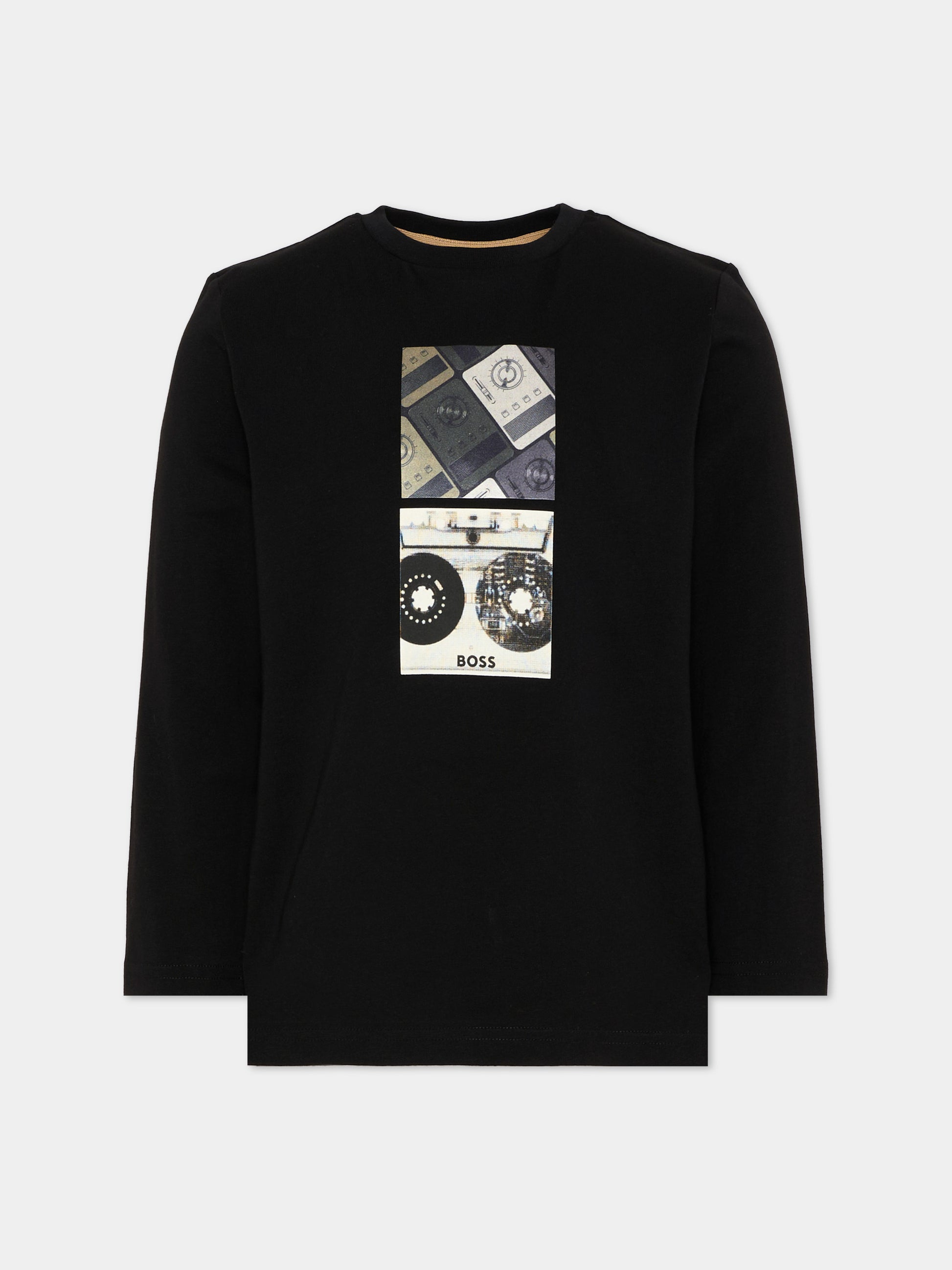 T-shirt nera per bambino con logo,Boss,J53418 09B