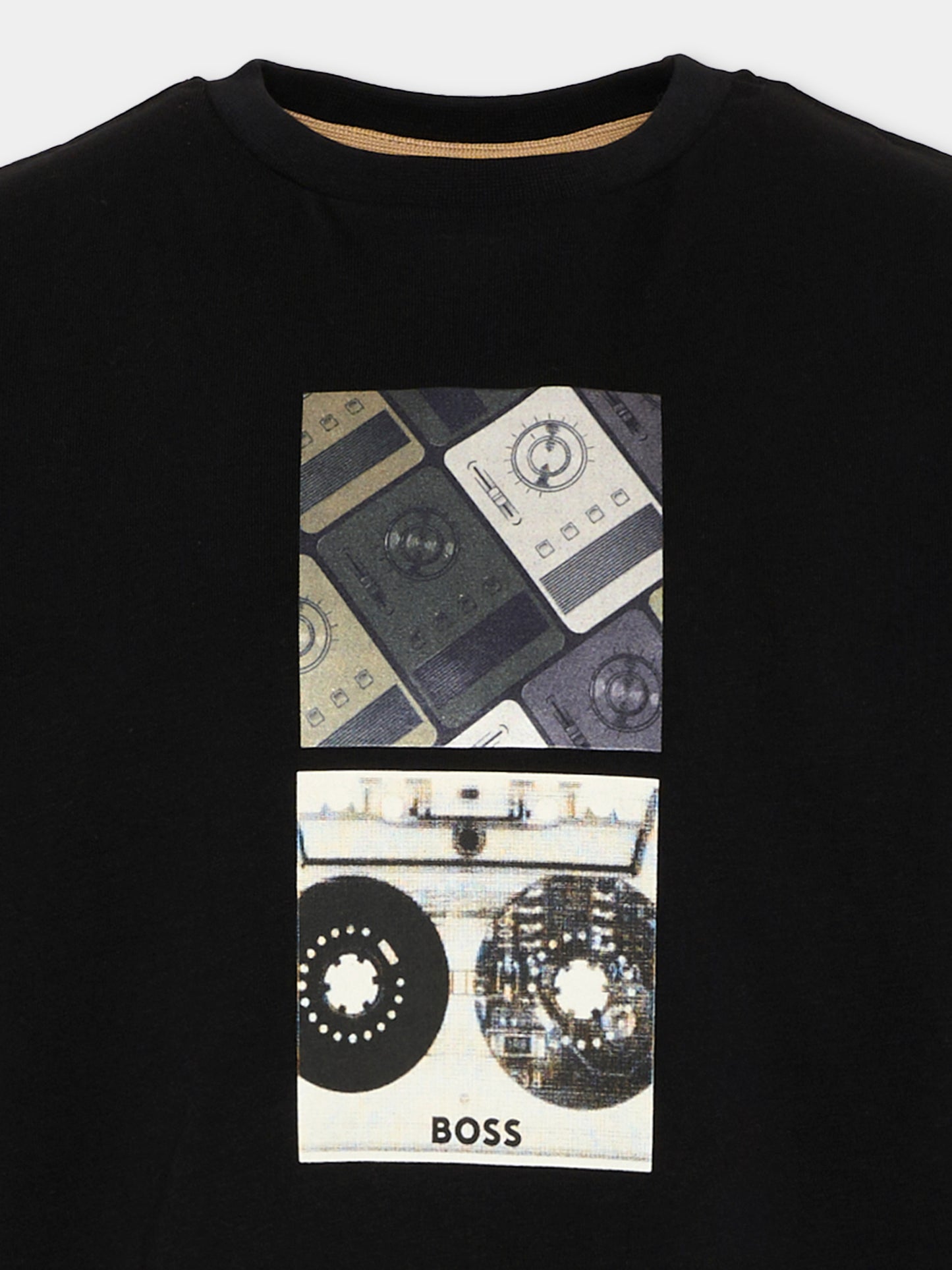 T-shirt nera per bambino con logo,Boss,J53418 09B