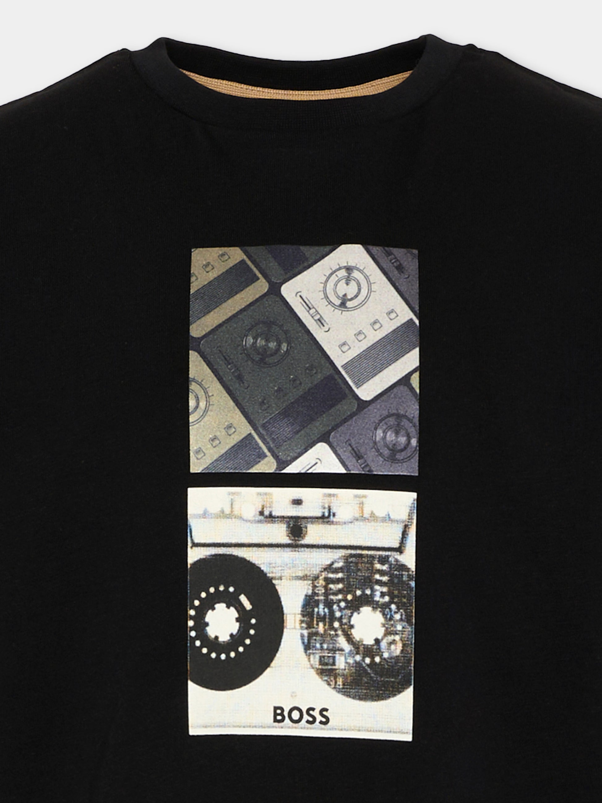 T-shirt nera per bambino con logo,Boss,J53418 09B