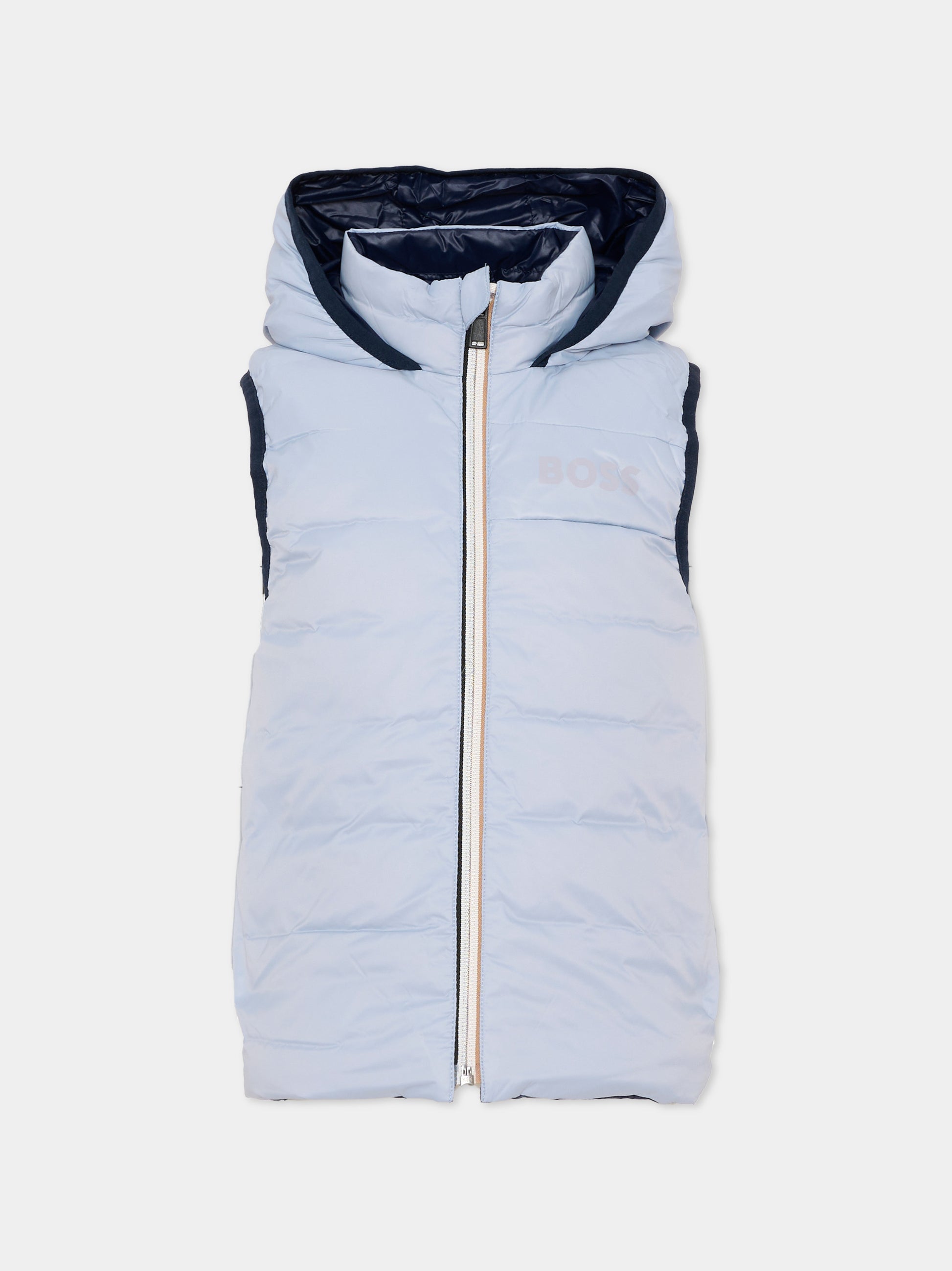 Gilet celeste per bambino con logo,Boss,J53436 796