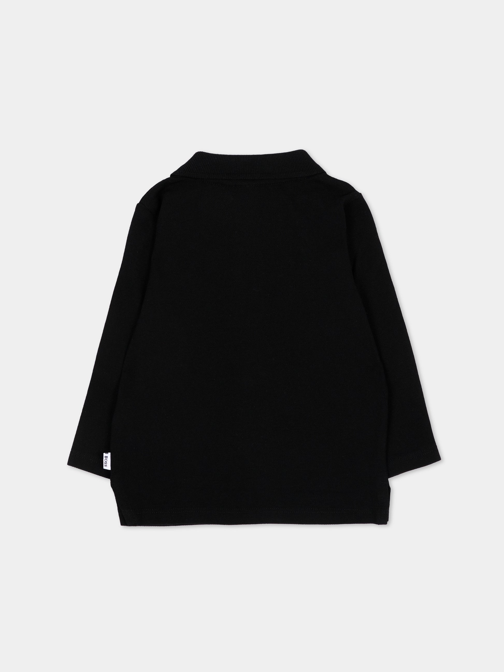 Polo nera per neonato con logo,Boss,J53485 09B