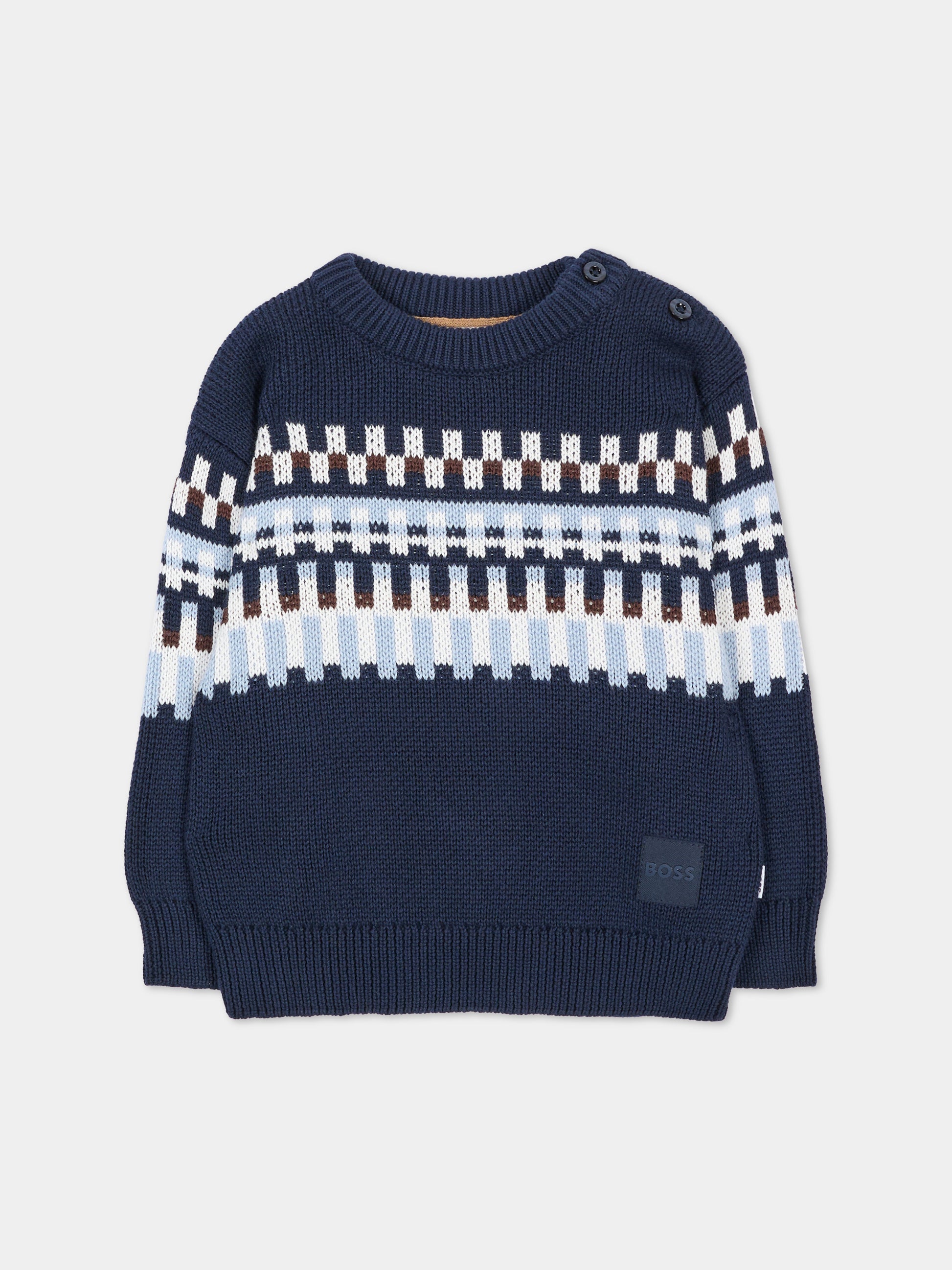 Maglione blu per neonato a righe,Boss,J53487 849