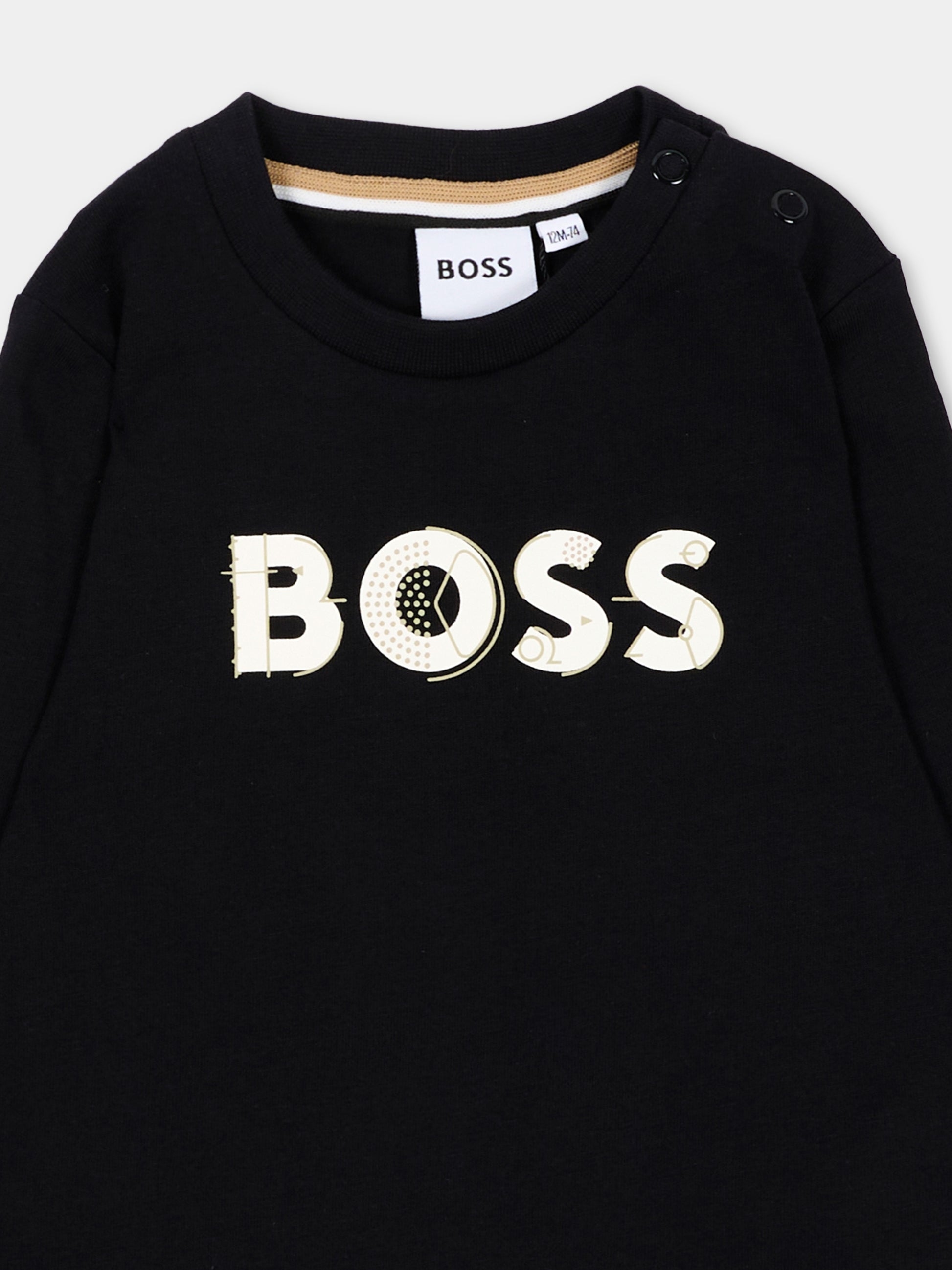 T-shirt nera per neonato con logo,Boss,J53500 09B