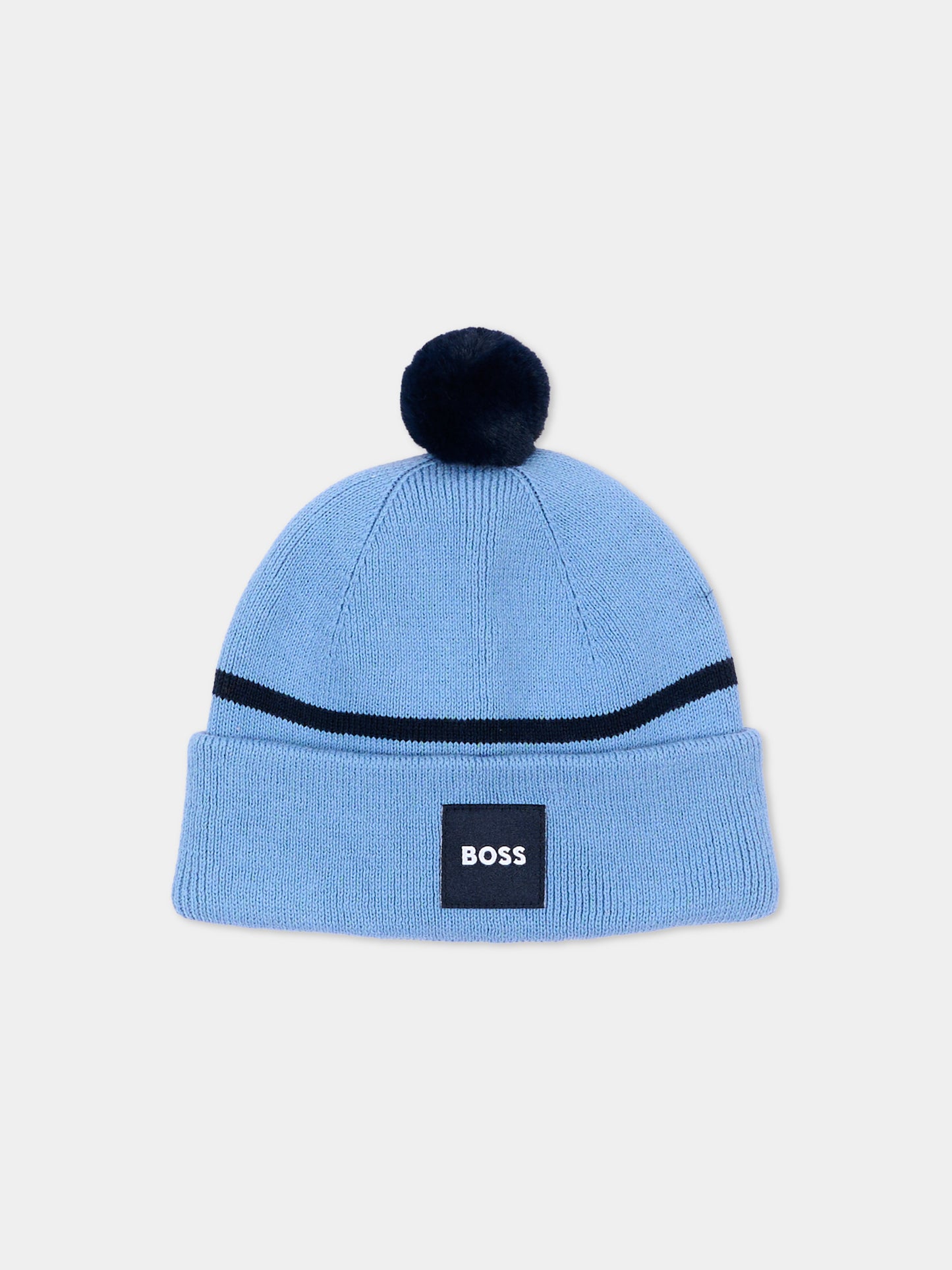 Berretto azzurro per neonato con logo,Boss,J53566 81N