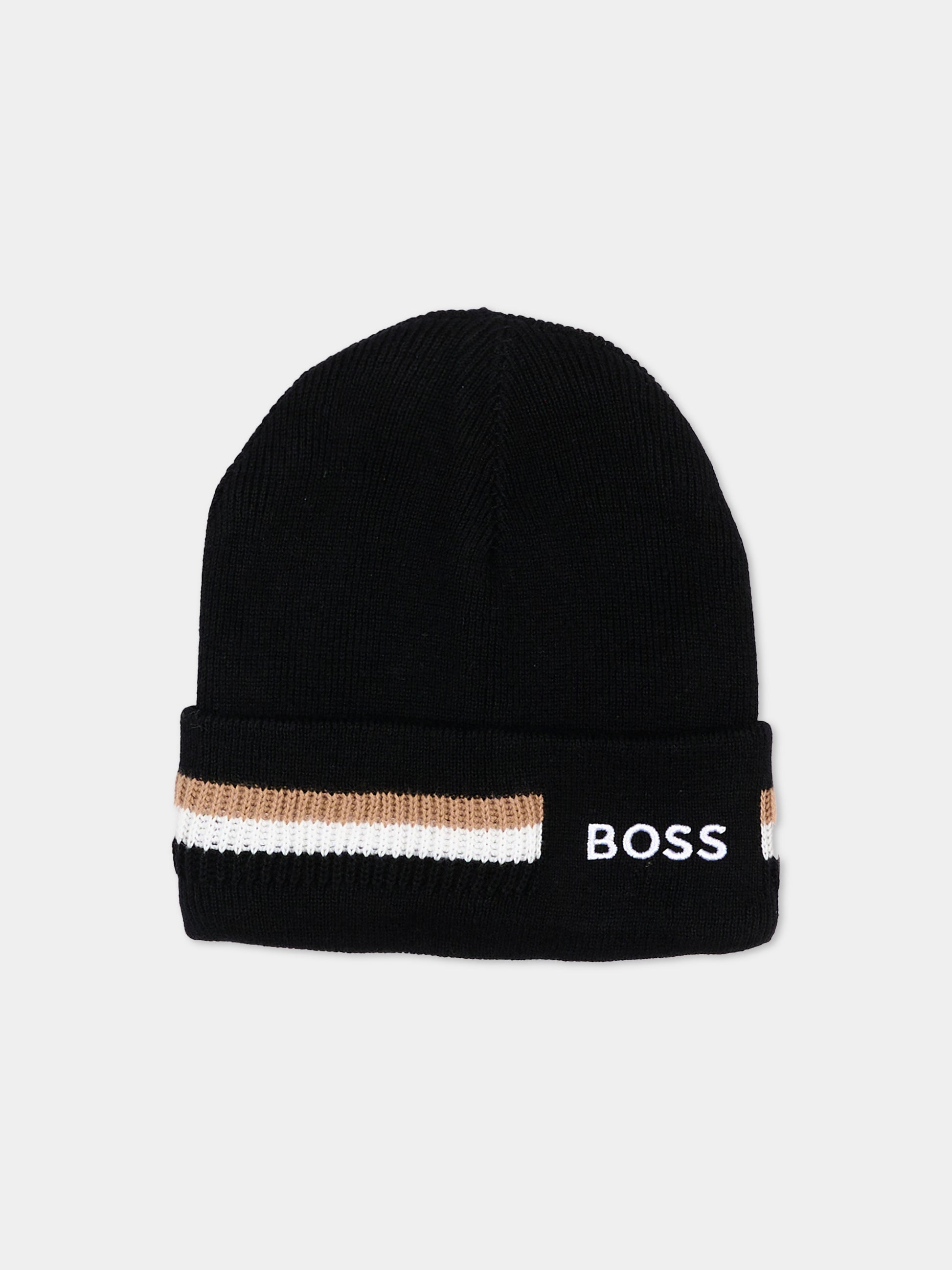 Berretto nero per bambino con logo,Boss,J53586 09B