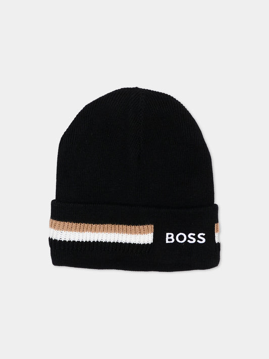 Berretto nero per bambino con logo,Boss,J53586 09B