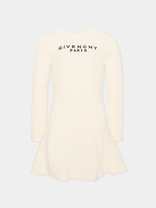 Vestito avorio per bambina con logo,Givenchy Kids,H31332 117