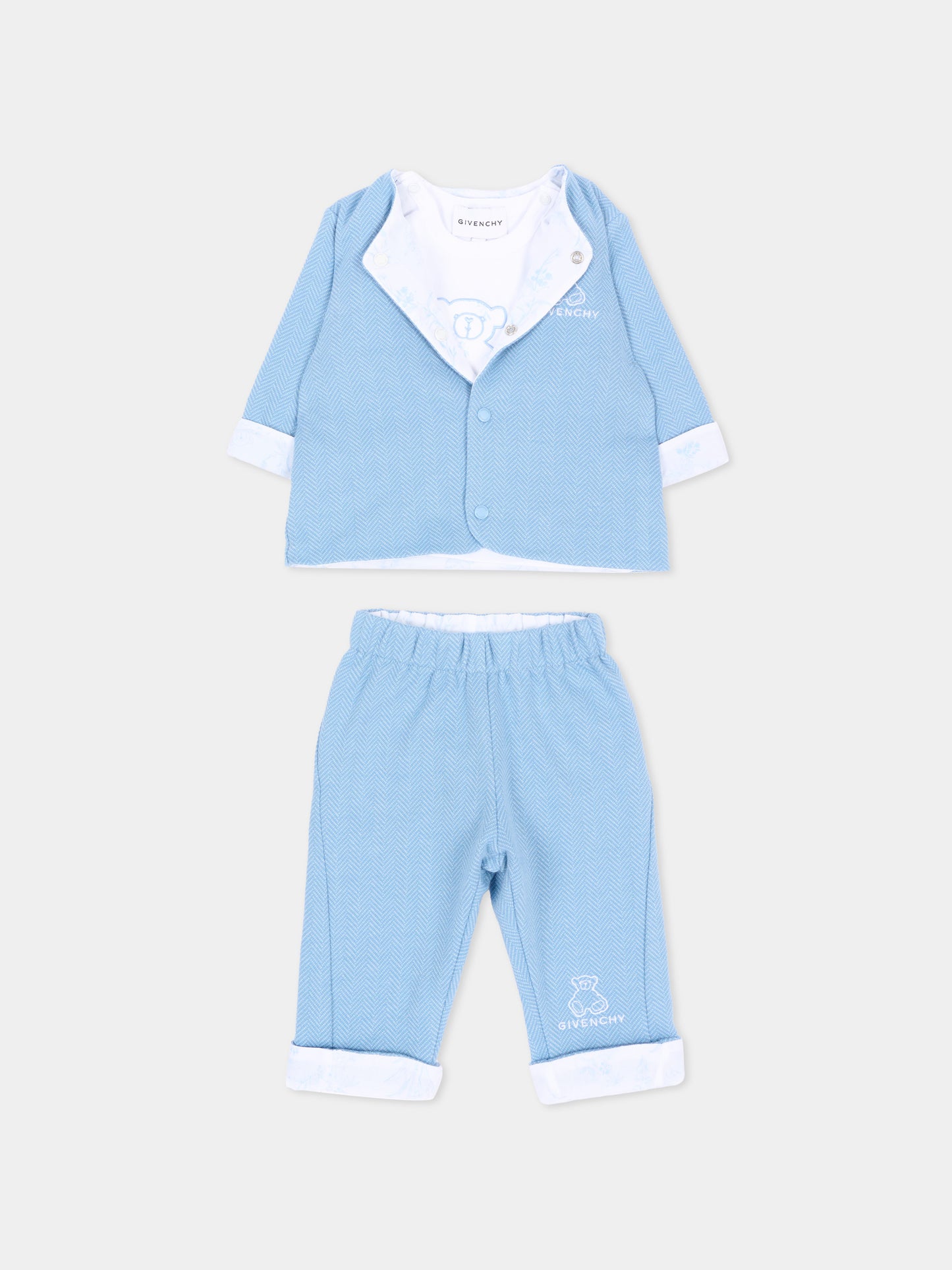 Completo nascita azzurro con ricamo,Givenchy Kids,H31537 783