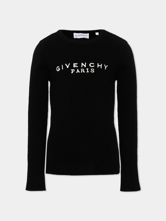 Maglione nero per bambina con logo,Givenchy Kids,H31556 09B