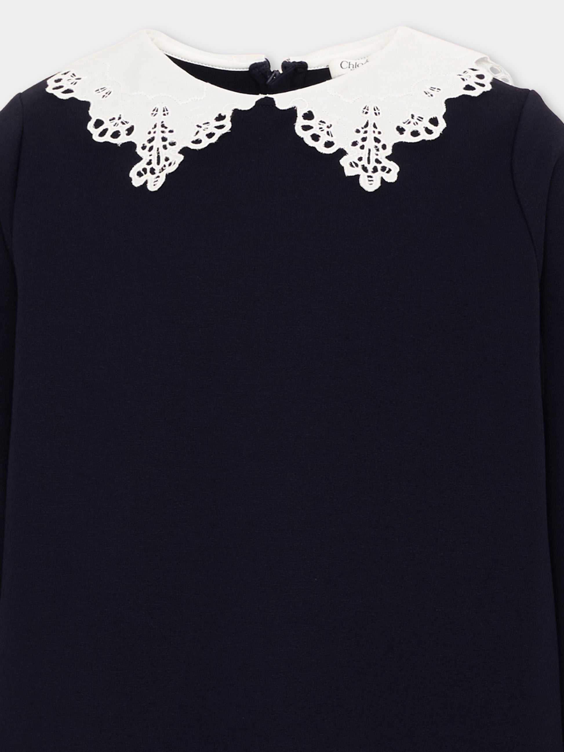 Abito blu per bambina con colletto in pizzo,Chloé Kids,C21246 859