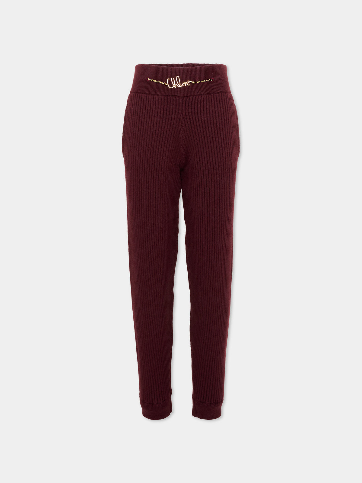 Pantalone bordeaux per bambina con logo,Chloé Kids,C21261 94E