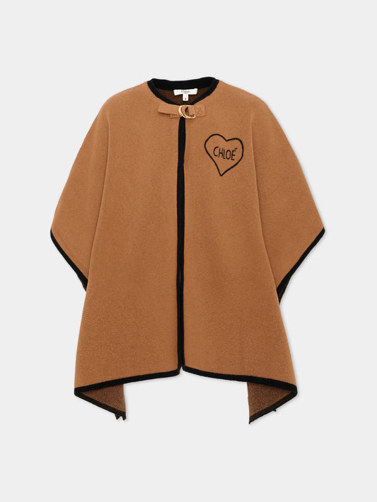 Cappa cammello per bambina in maglia con logo,Chloé Kids,C21272 31F