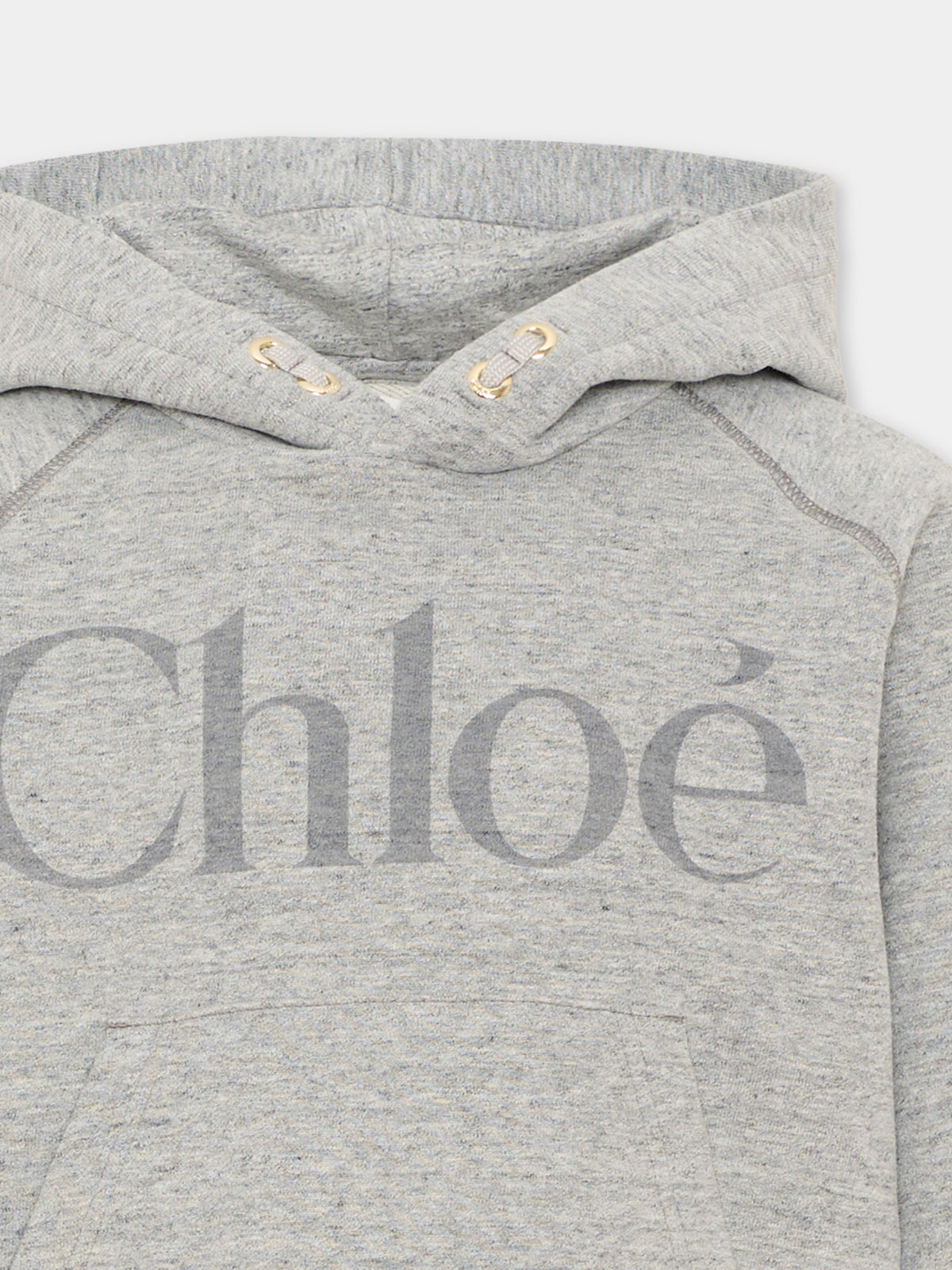 Felpa con cappuccio grigia con logo,Chloé Kids,C21284 M07
