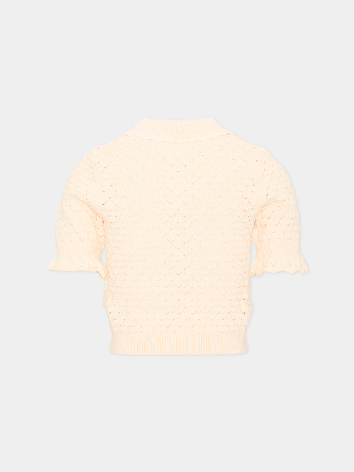 Polo a manica corta avorio traforata in maglia per bambina,Chloé Kids,C21296 148