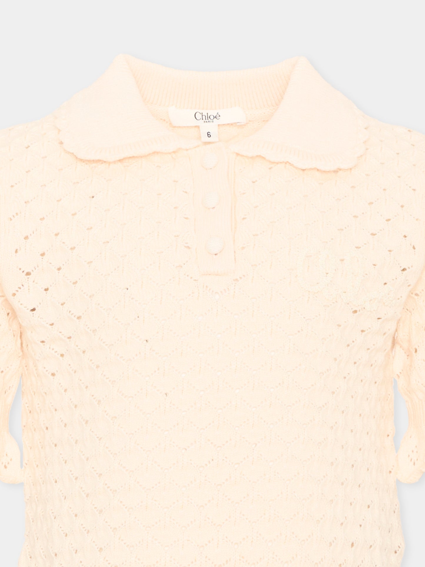 Polo a manica corta avorio traforata in maglia per bambina,Chloé Kids,C21296 148