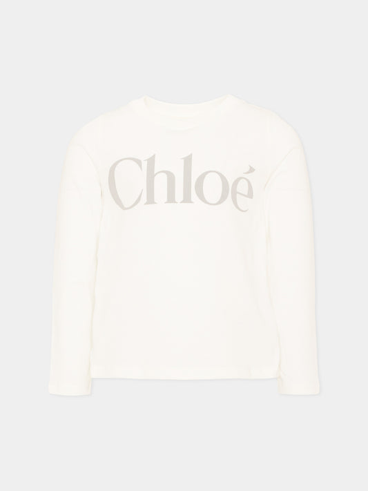 T-Shirt avorio per bambina con logo,Chloé Kids,C21299 117