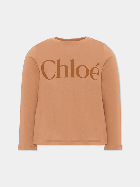 T-Shirt marrone per bambina con logo,Chloé Kids,C21299 31F