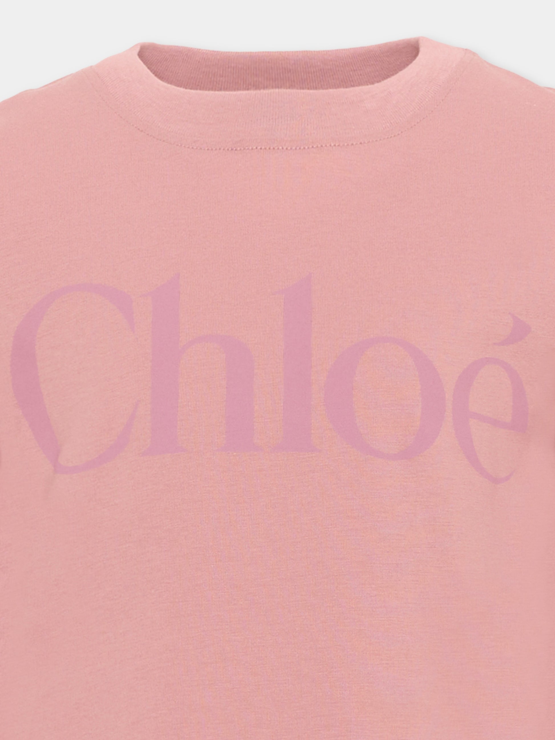 T-Shirt rosa per bambina con logo,Chloé Kids,C21299 48W