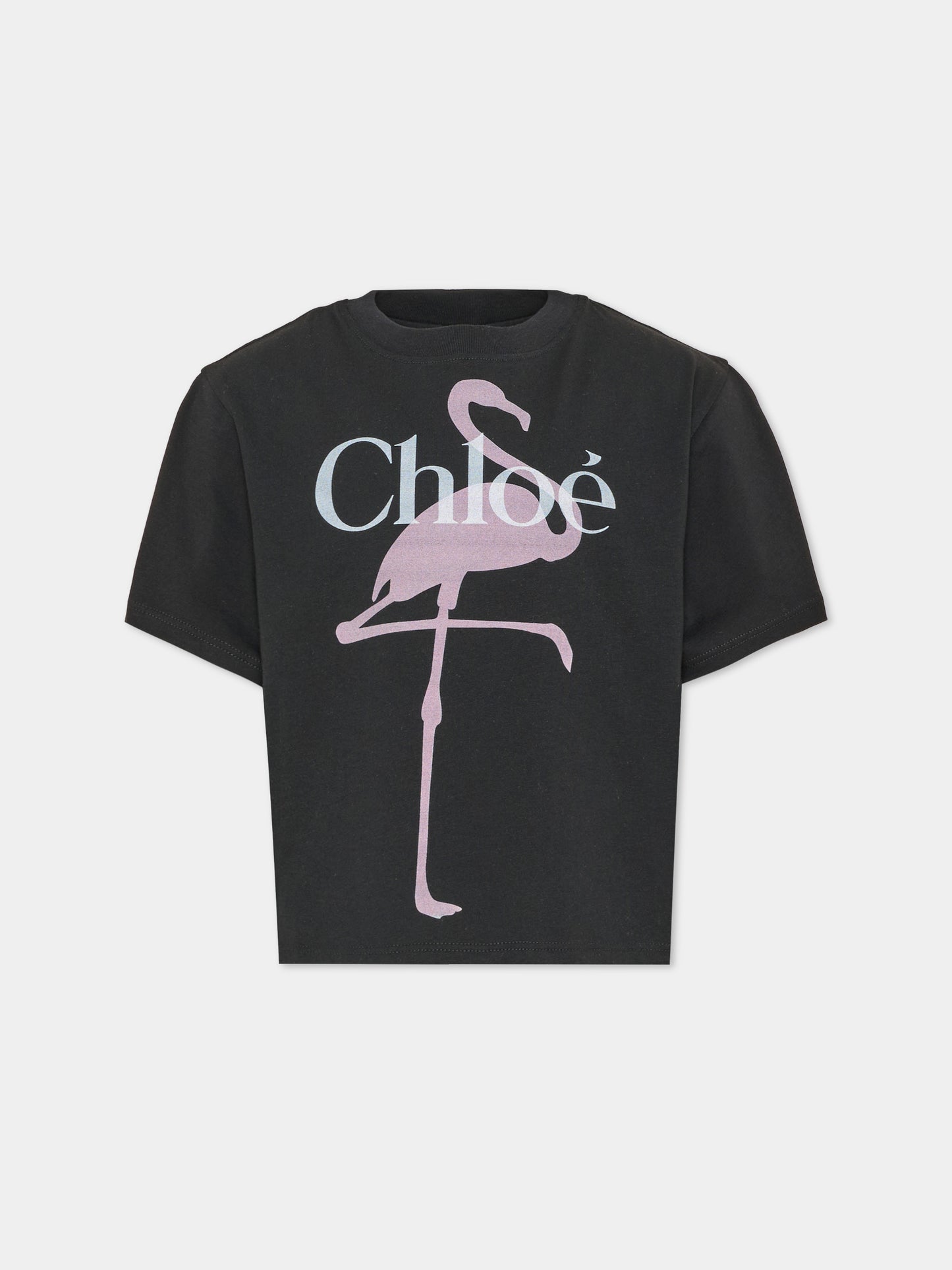 T-shirt nera per bambina con stampa,Chloé Kids,C21300 09B