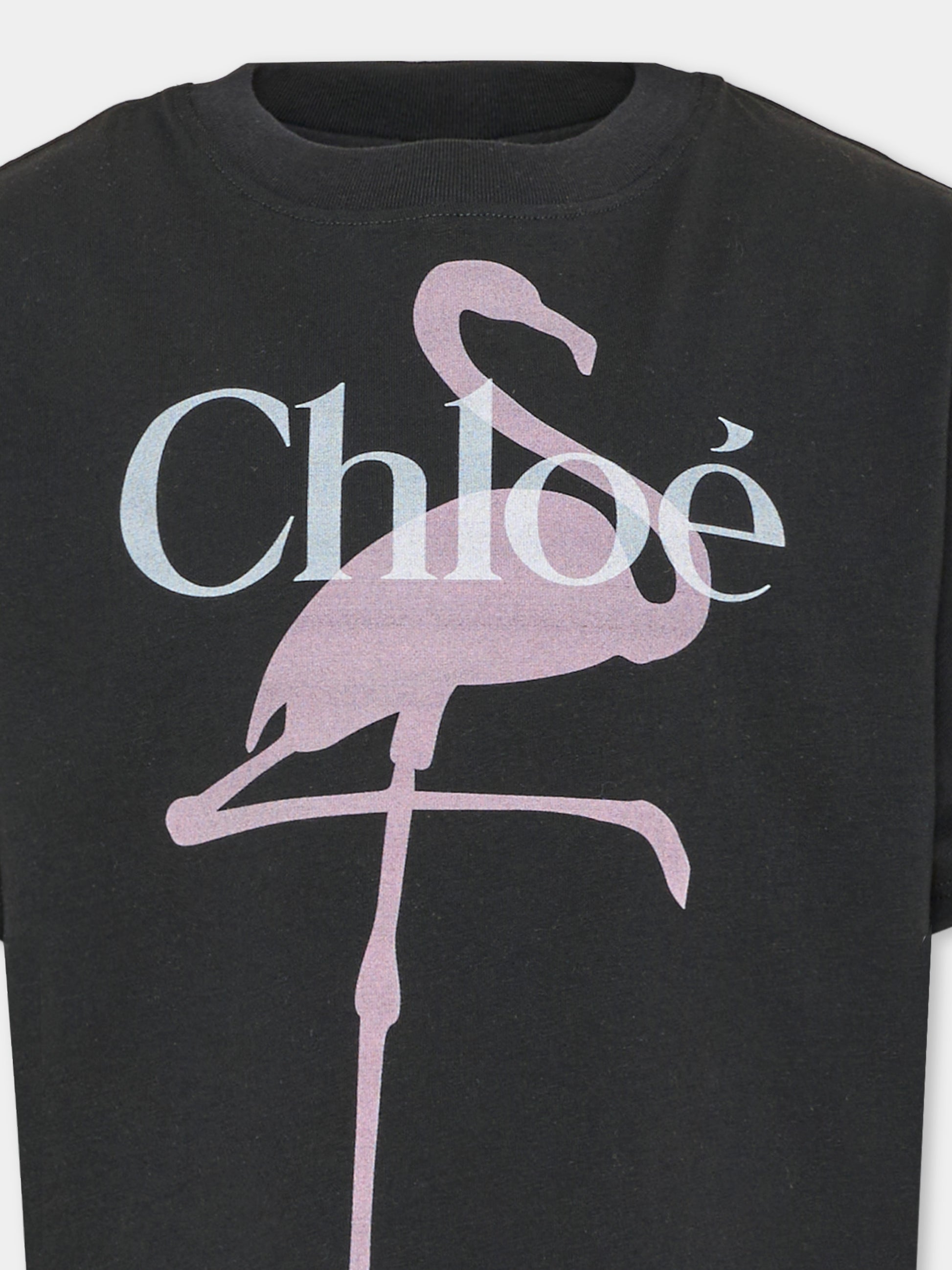 T-shirt nera per bambina con stampa,Chloé Kids,C21300 09B