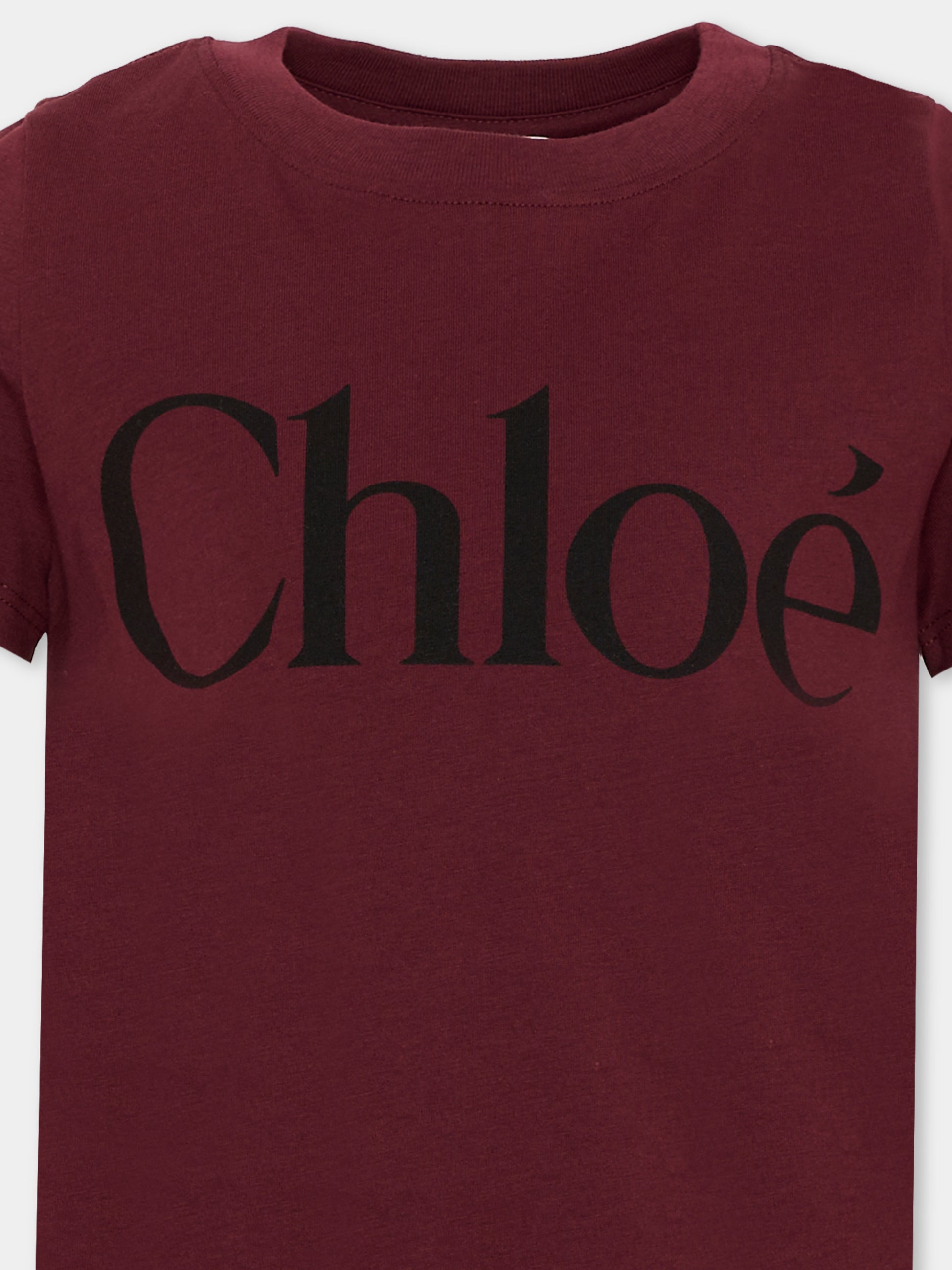 T-shirt bordeaux per bambina con logo,Chloé Kids,C21301 94E