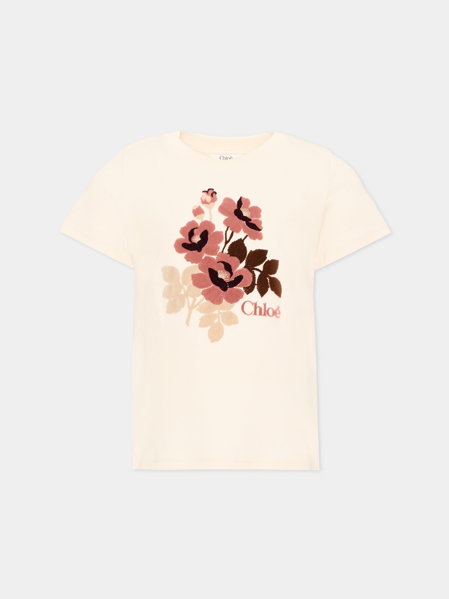 T-Shirt avorio per bambina con logo floreale,Chloé Kids,C21303 148