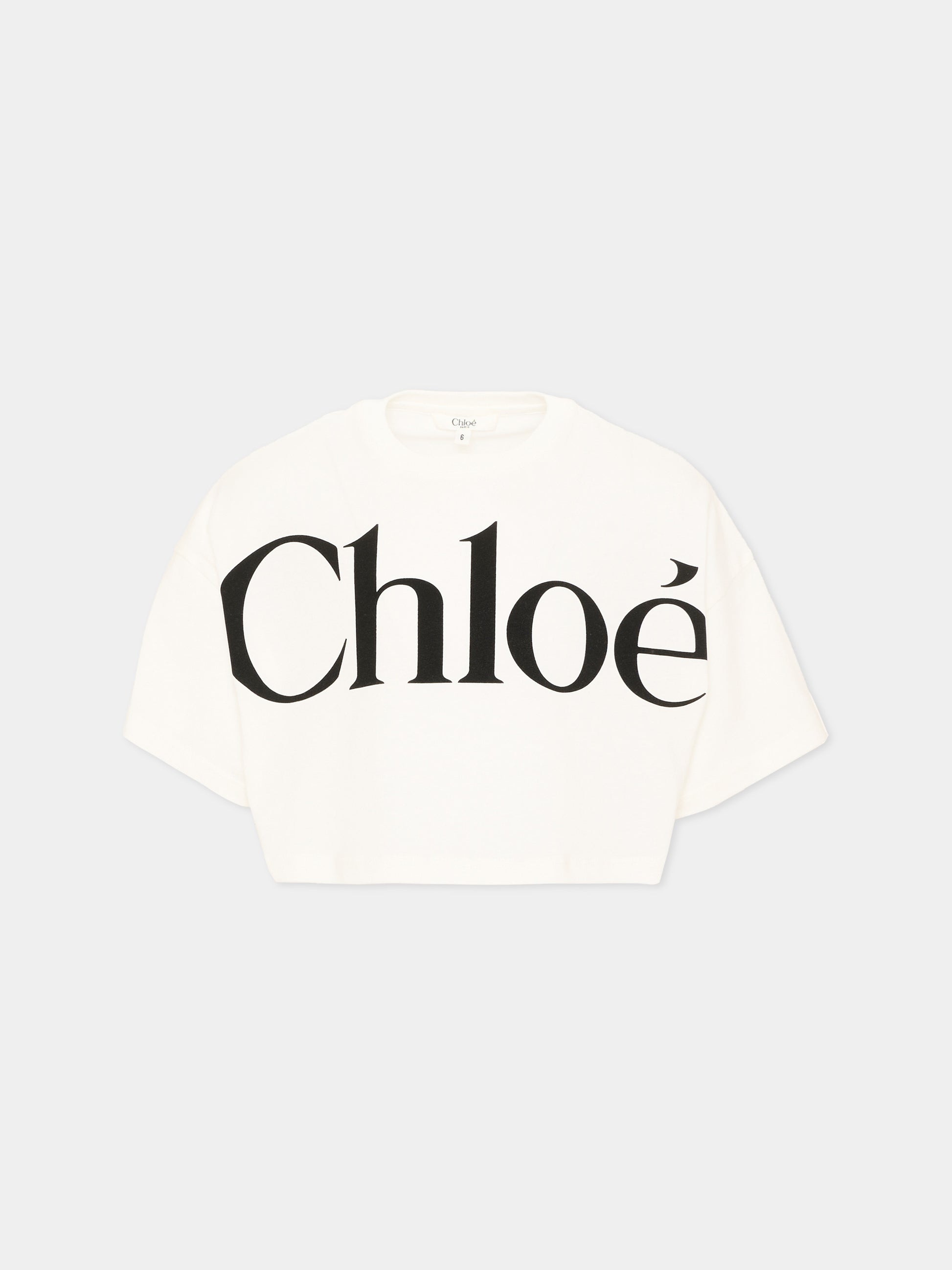 T-Shirt avorio per bambina con logo,Chloé Kids,C21305 117