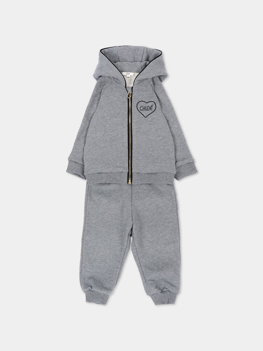 Completo sportivo lungo grigio per neonata,Chloé Kids,C21347 A46