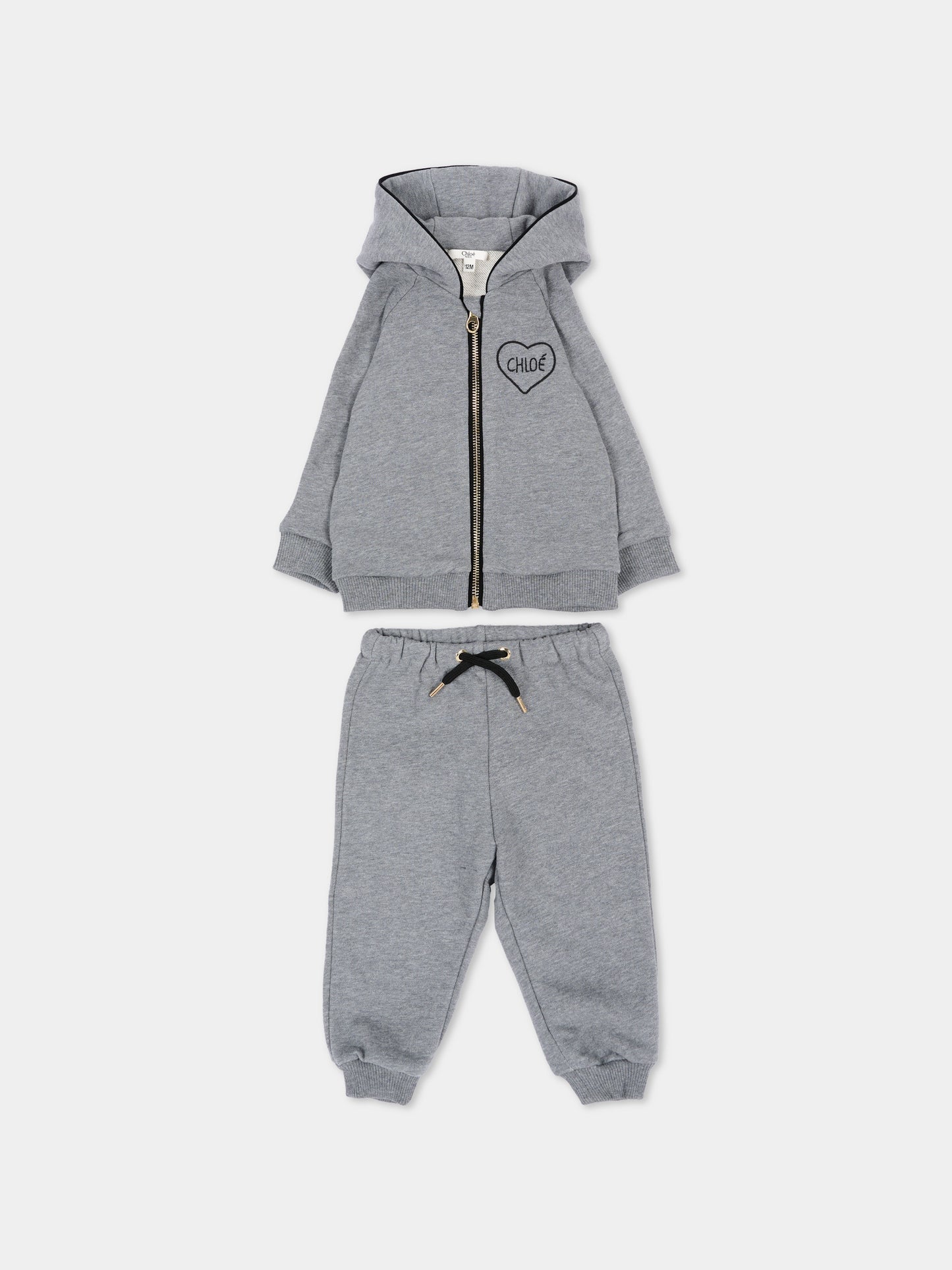 Completo sportivo lungo grigio per neonata,Chloé Kids,C21347 A46