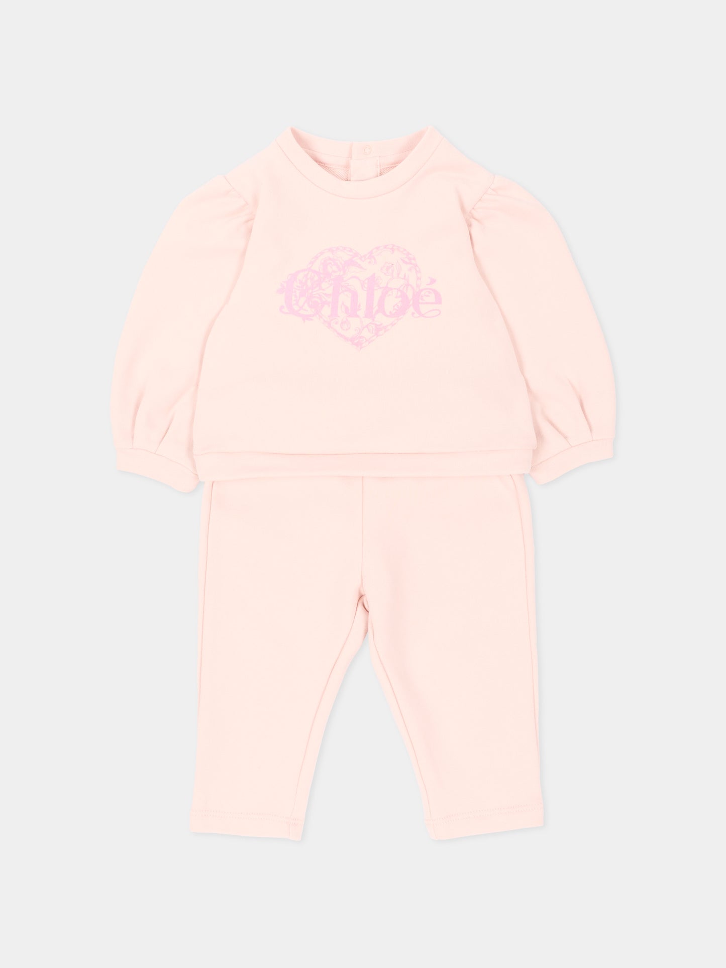 Completo sportivo lungo rosa per neonata,Chloé Kids,C21348 46J
