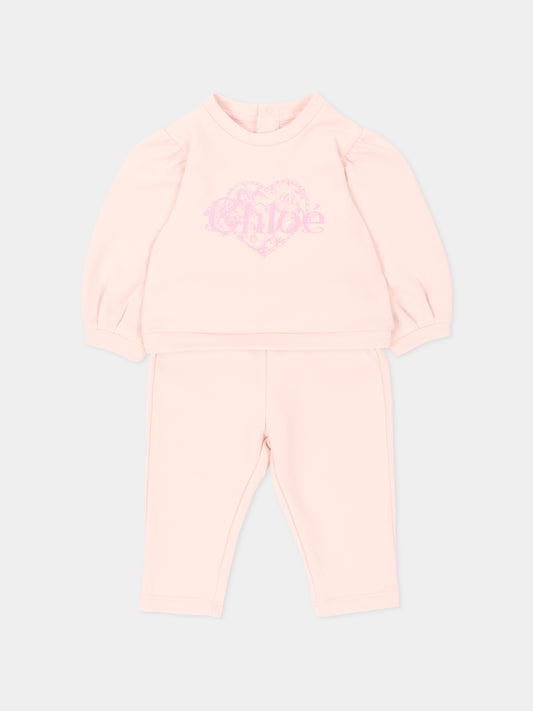 Completo sportivo lungo rosa per neonata,Chloé Kids,C21348 46J
