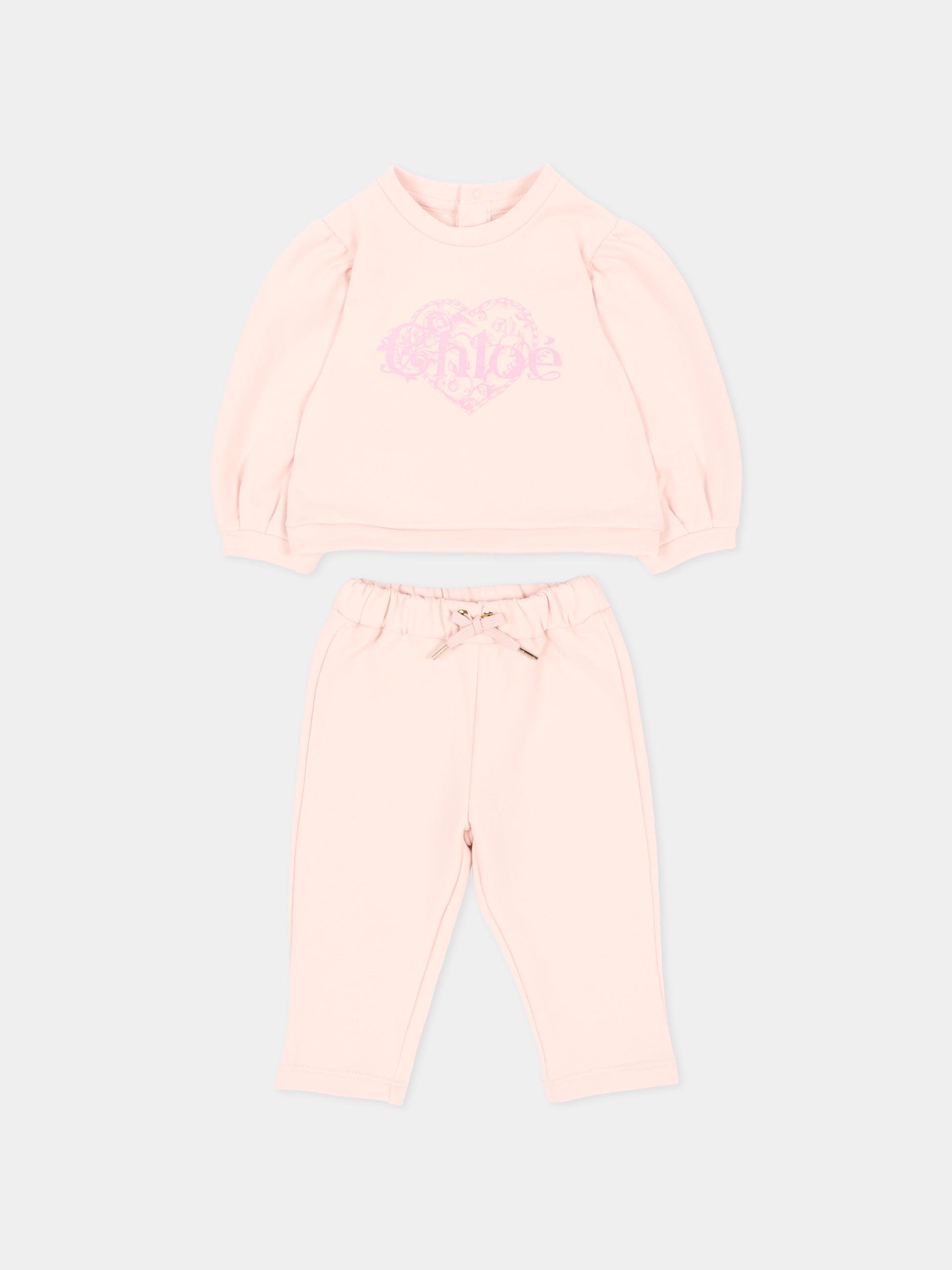 Completo sportivo lungo rosa per neonata,Chloé Kids,C21348 46J