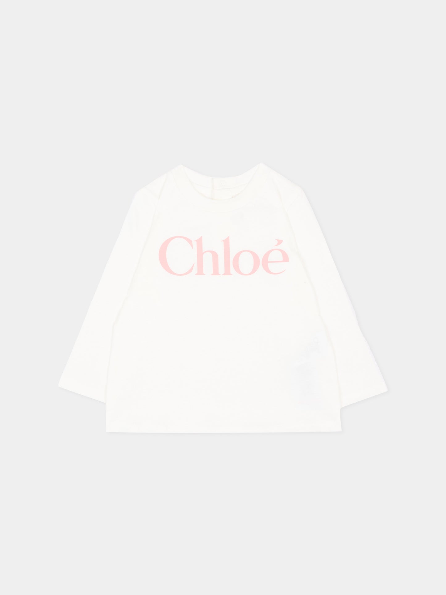 T-Shirt bianca per neonata con logo,Chloé Kids,C21362 117