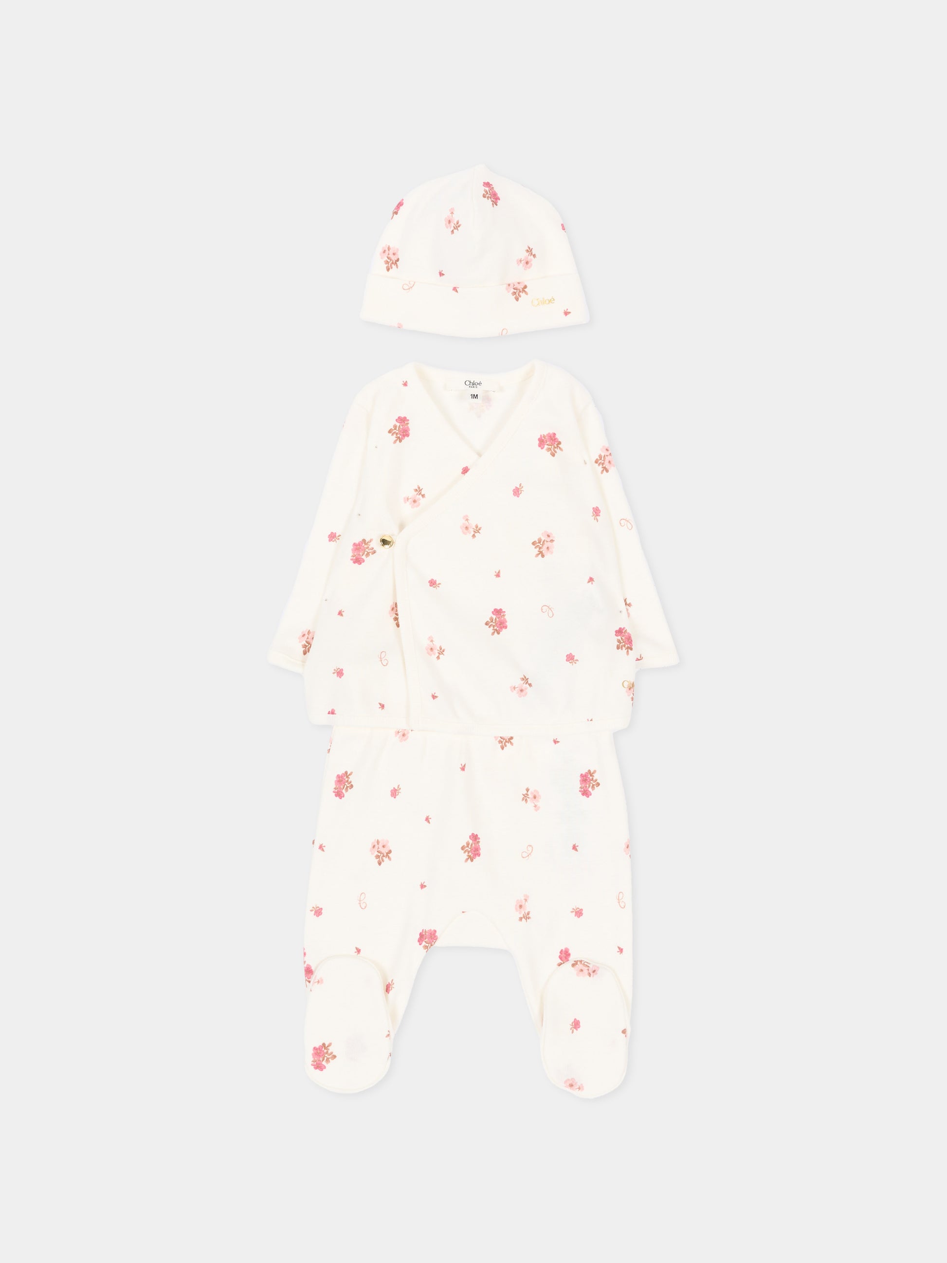 Set tutina avorio per neonata floreale,Chloé Kids,C21370 117