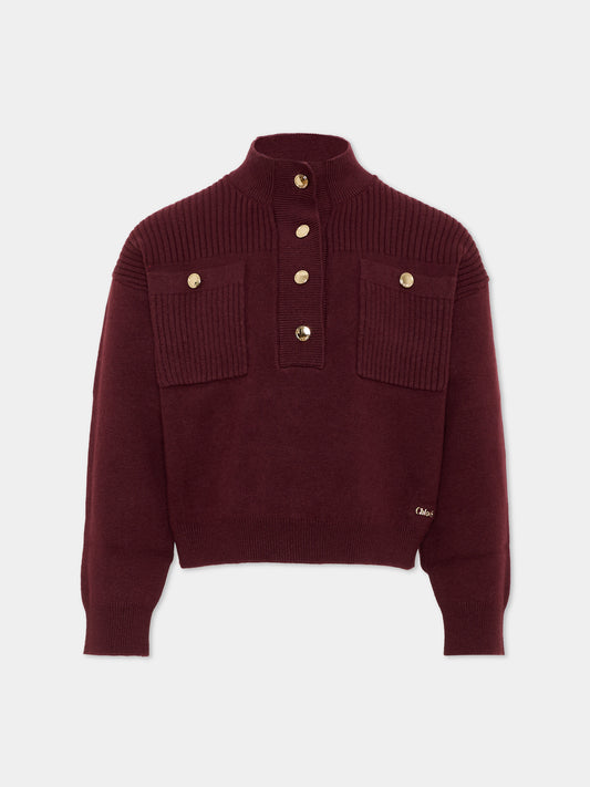 Maglione bordeaux per bambina,Chloé Kids,C21399 94E