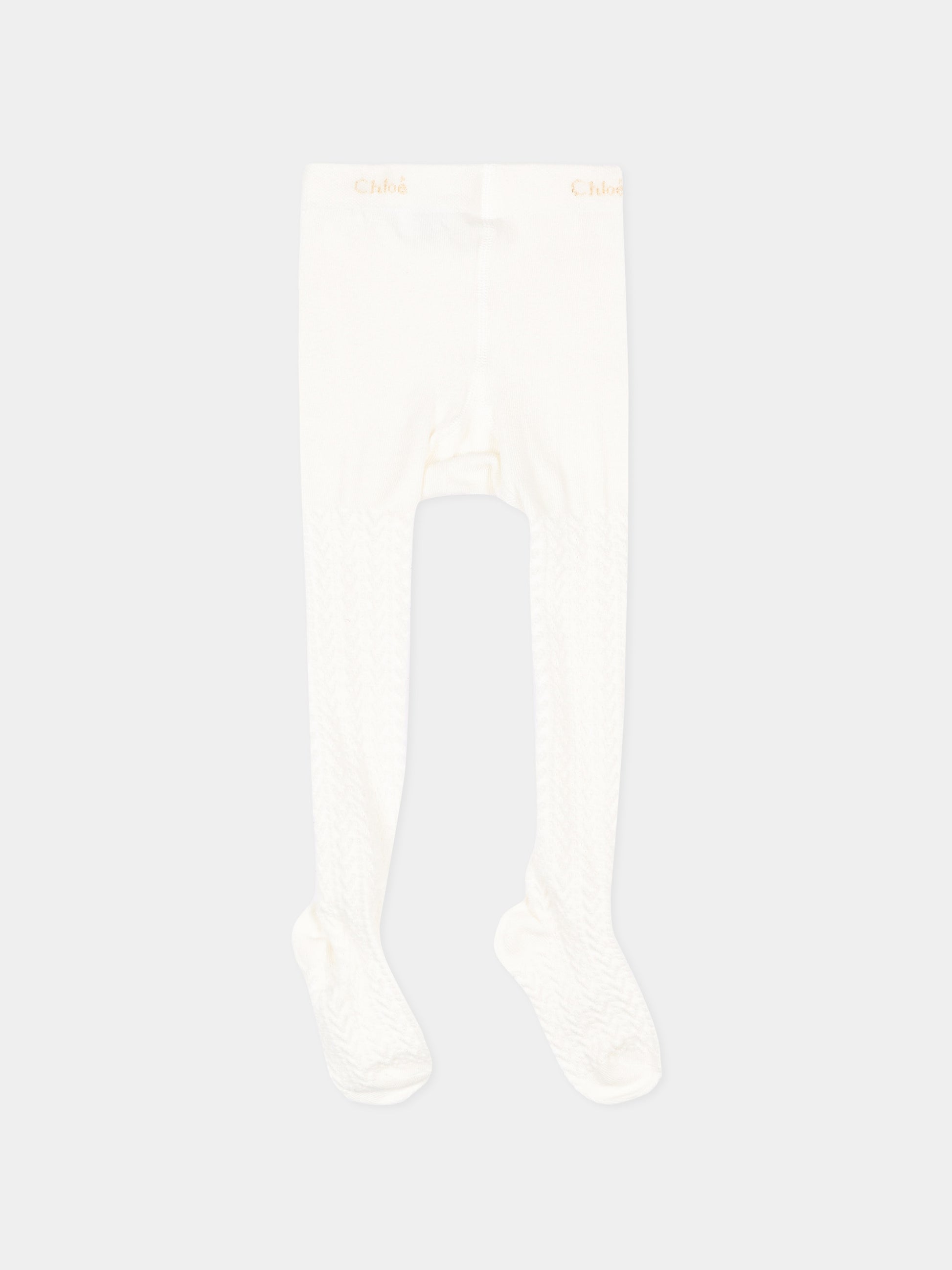 Collant avorio per neonata a trecce con logo,Chloé Kids,C21401 148