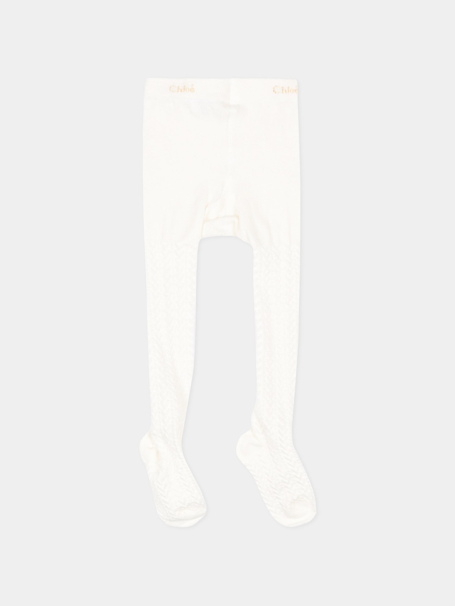 Collant avorio per neonata a trecce con logo,Chloé Kids,C21401 148