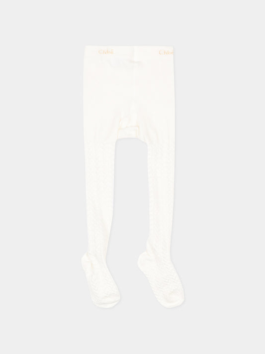 Collant avorio per neonata a trecce con logo,Chloé Kids,C21401 148