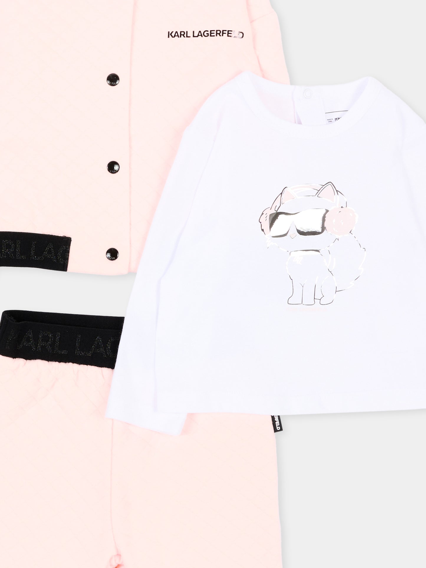 Completo sportivo rosa per neonata con  Choupette,Karl Lagerfeld Kids,Z31278 46M
