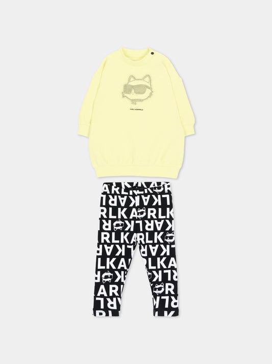 Completo sportivo lungo giallo per neonata con logo,Karl Lagerfeld Kids,Z31295 532