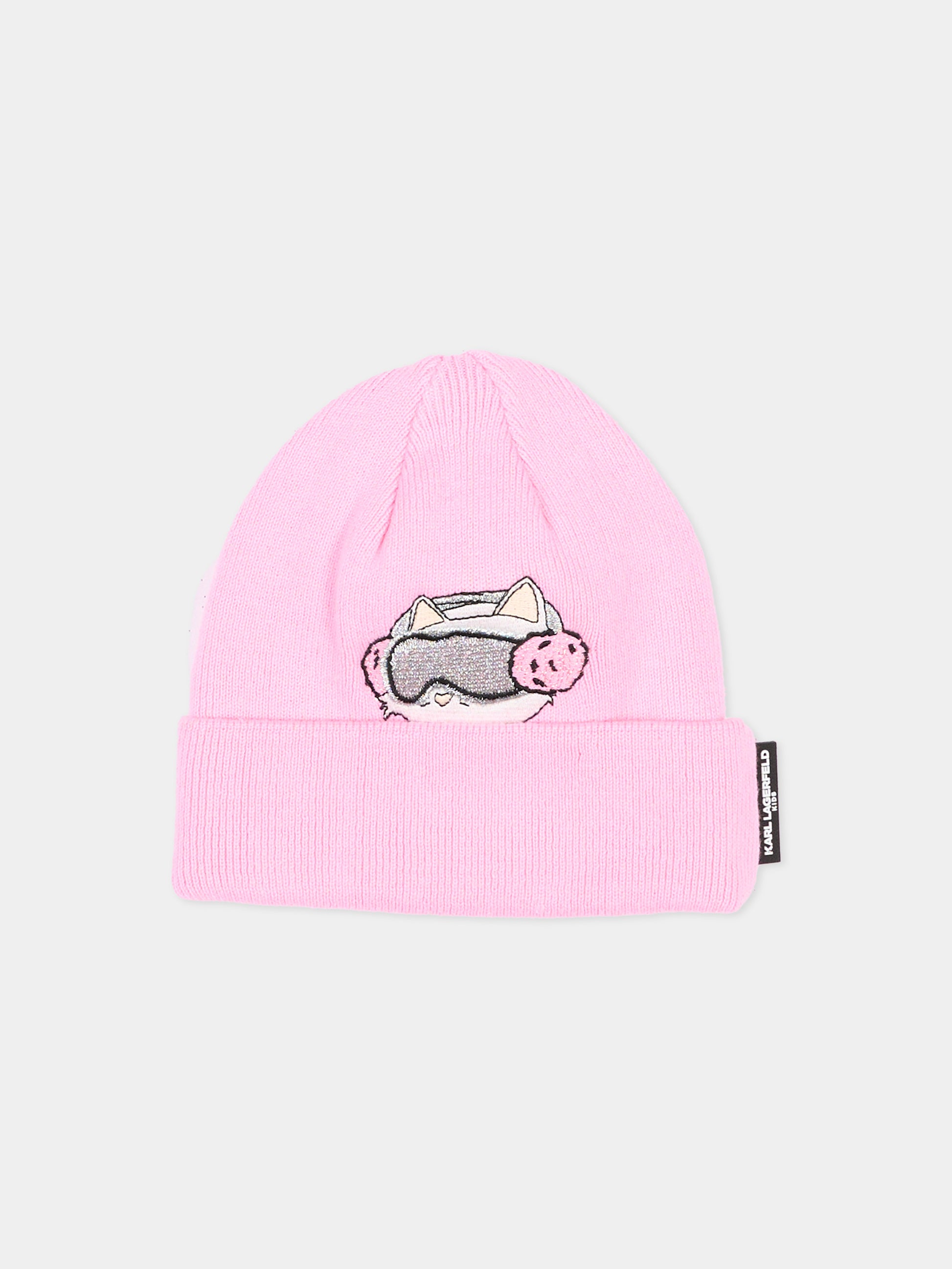 Berretto rosa per neonata con Choupette,Karl Lagerfeld Kids,Z31419 47U