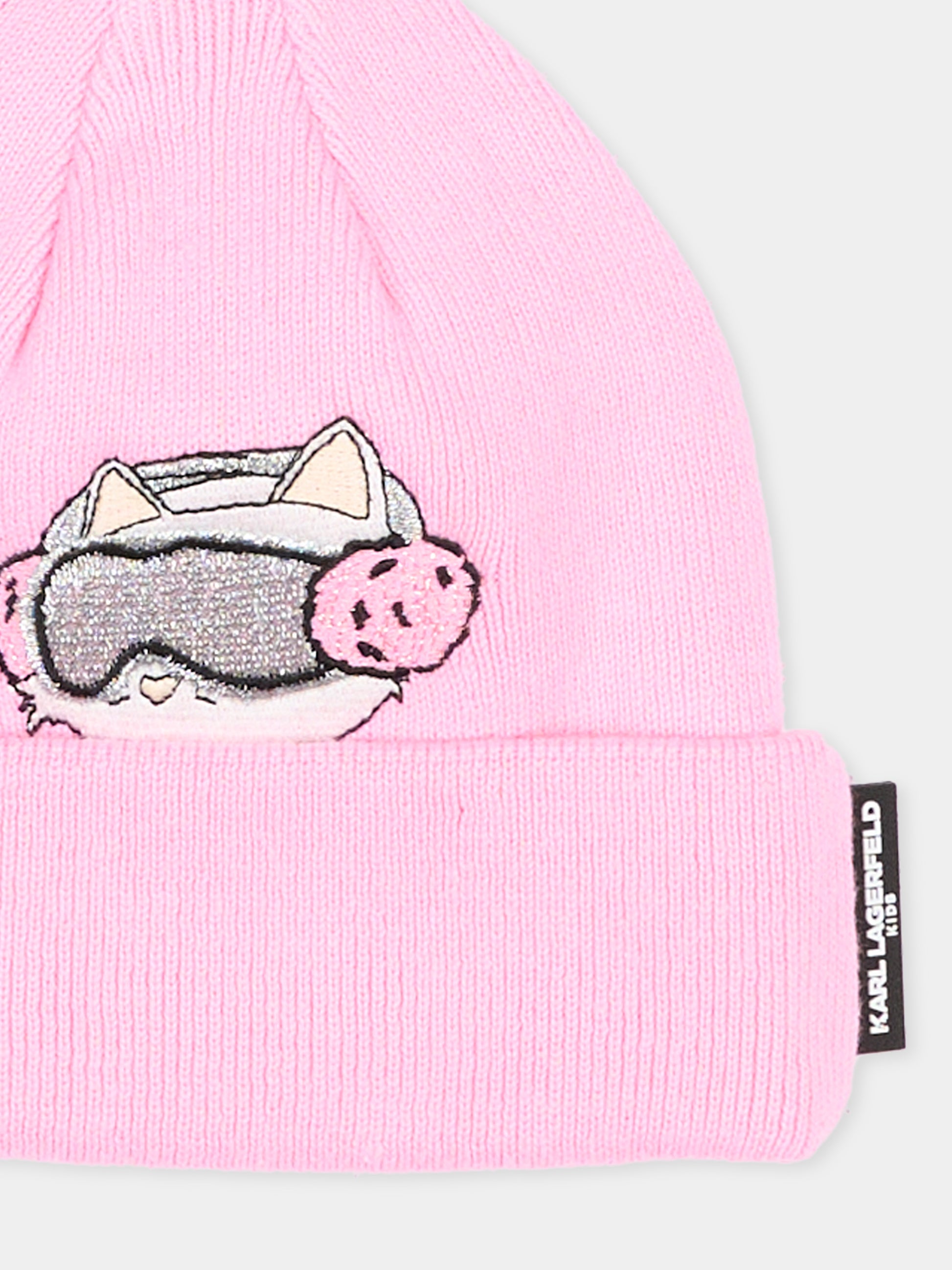 Berretto rosa per neonata con Choupette,Karl Lagerfeld Kids,Z31419 47U