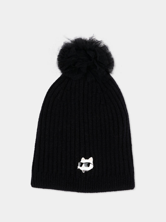 Berretto nero per bambina con Choupette,Karl Lagerfeld Kids,Z31425 09B