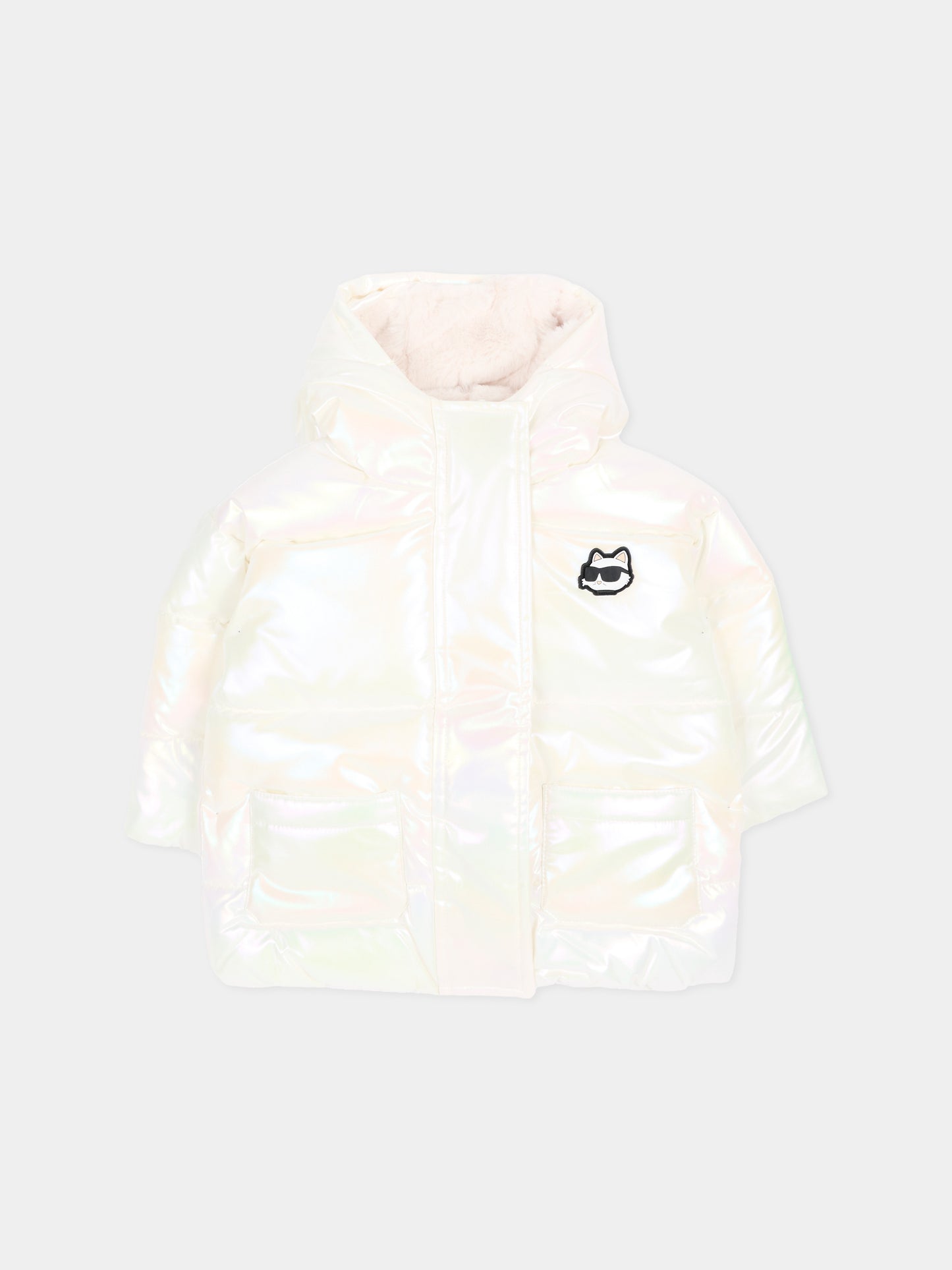 Piumino bianco per neonata con logo,Karl Lagerfeld Kids,Z31481 N57