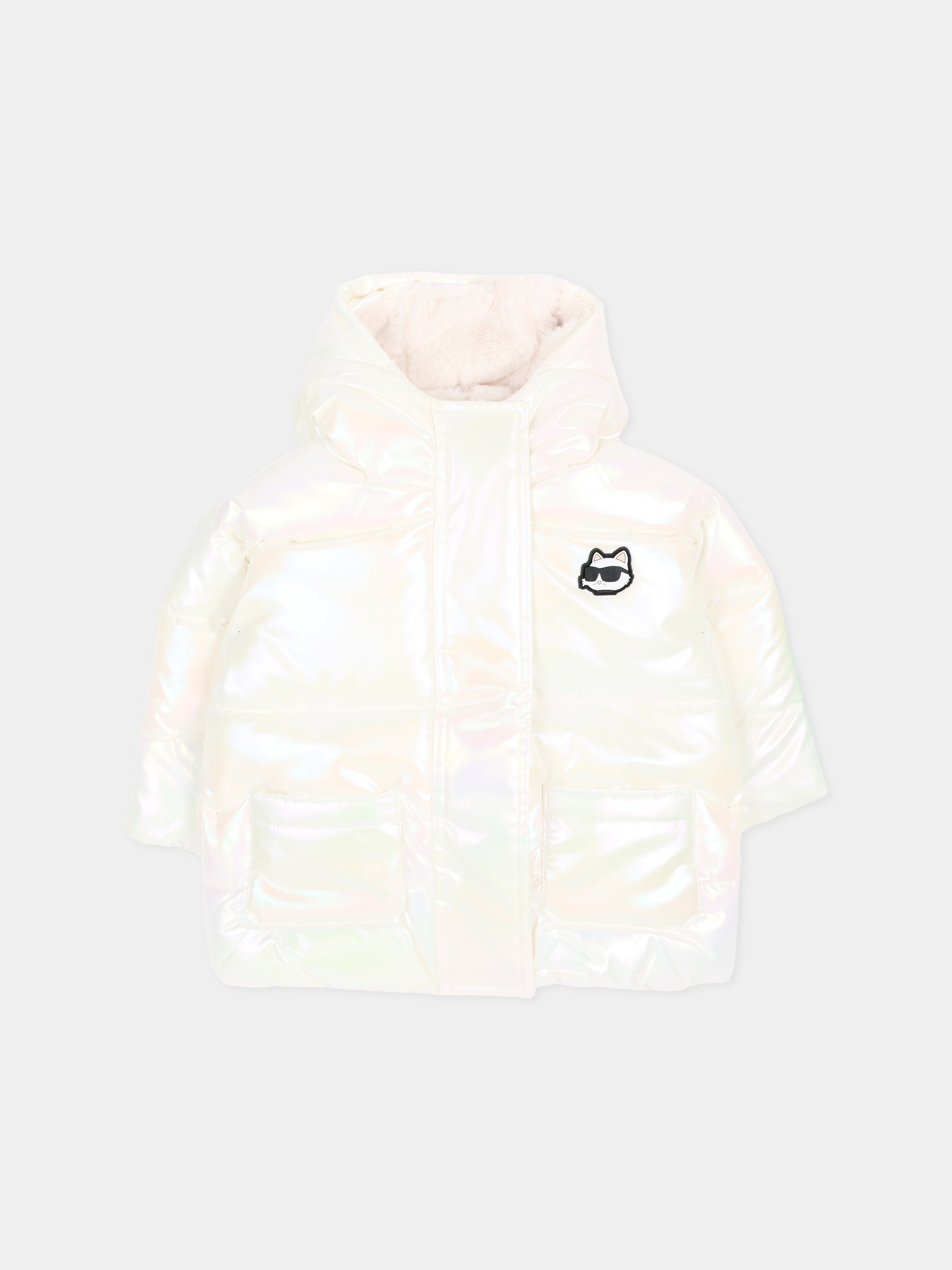 Piumino bianco per neonata con logo,Karl Lagerfeld Kids,Z31481 N57
