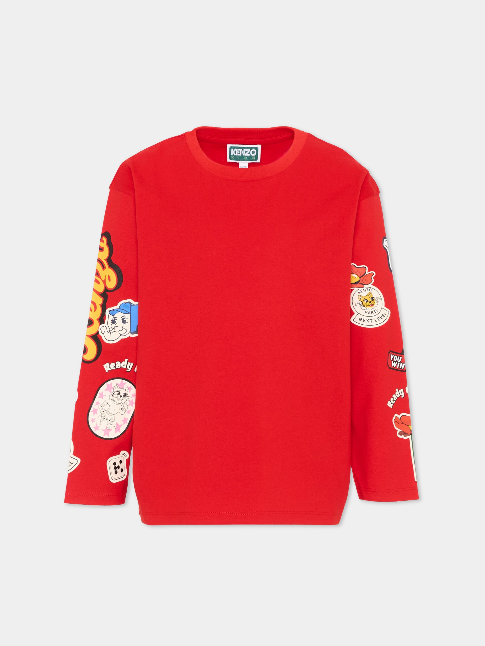 T-Shirt rossa per bambini con patch logo,Kenzo Kids,K61899 990