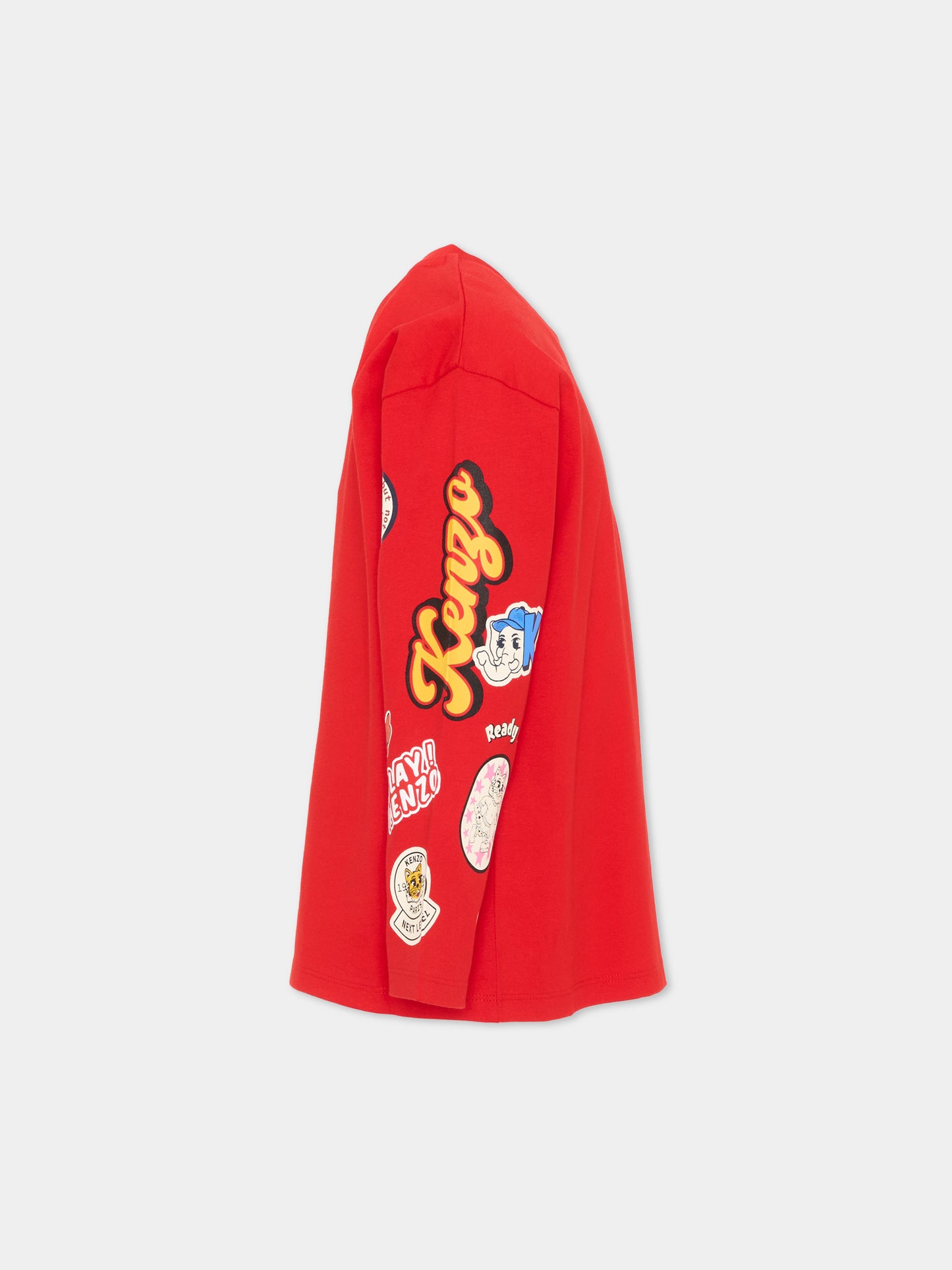 T-Shirt rossa per bambini con patch logo,Kenzo Kids,K61899 990